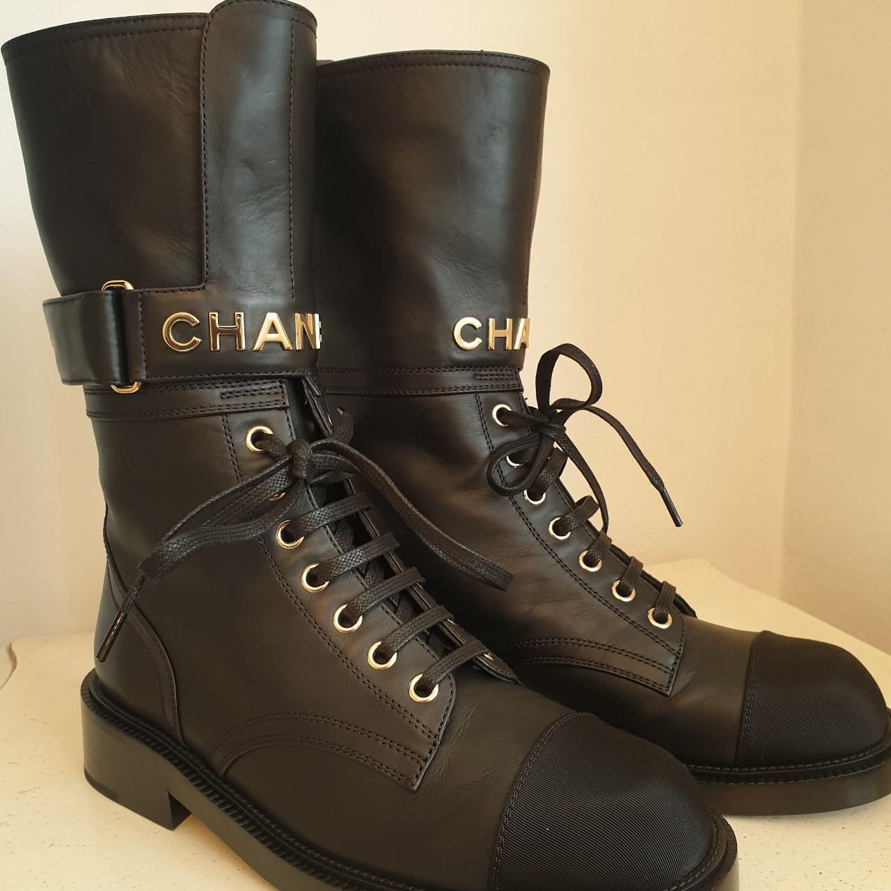 Chanel black lace up boots. Brand new with box