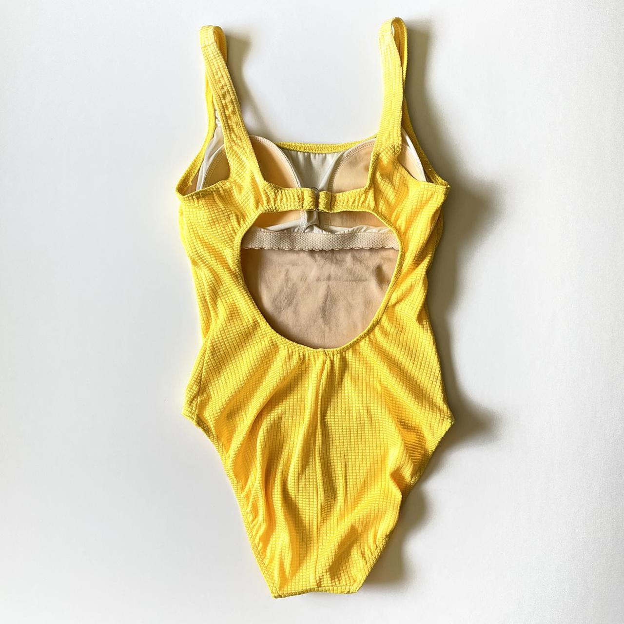 Vintage 90s Yellow One Piece Swimsuit High Cut Leg... Depop