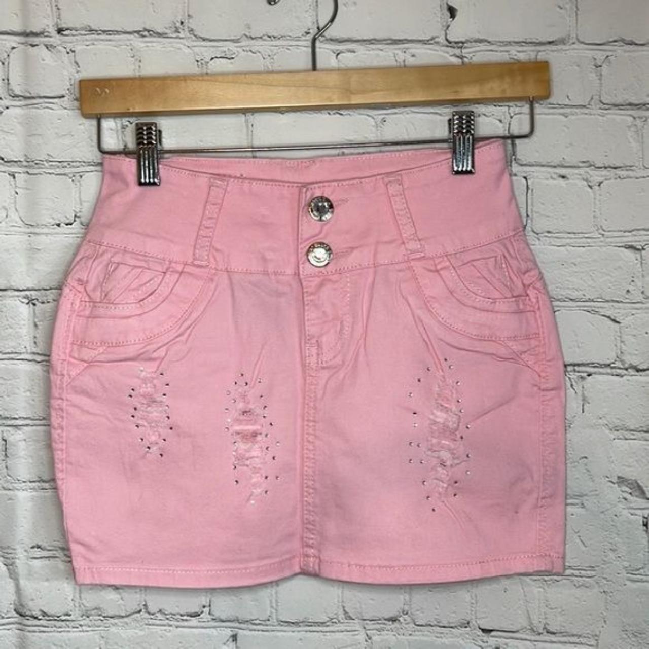 Light pink shop distressed denim skirt