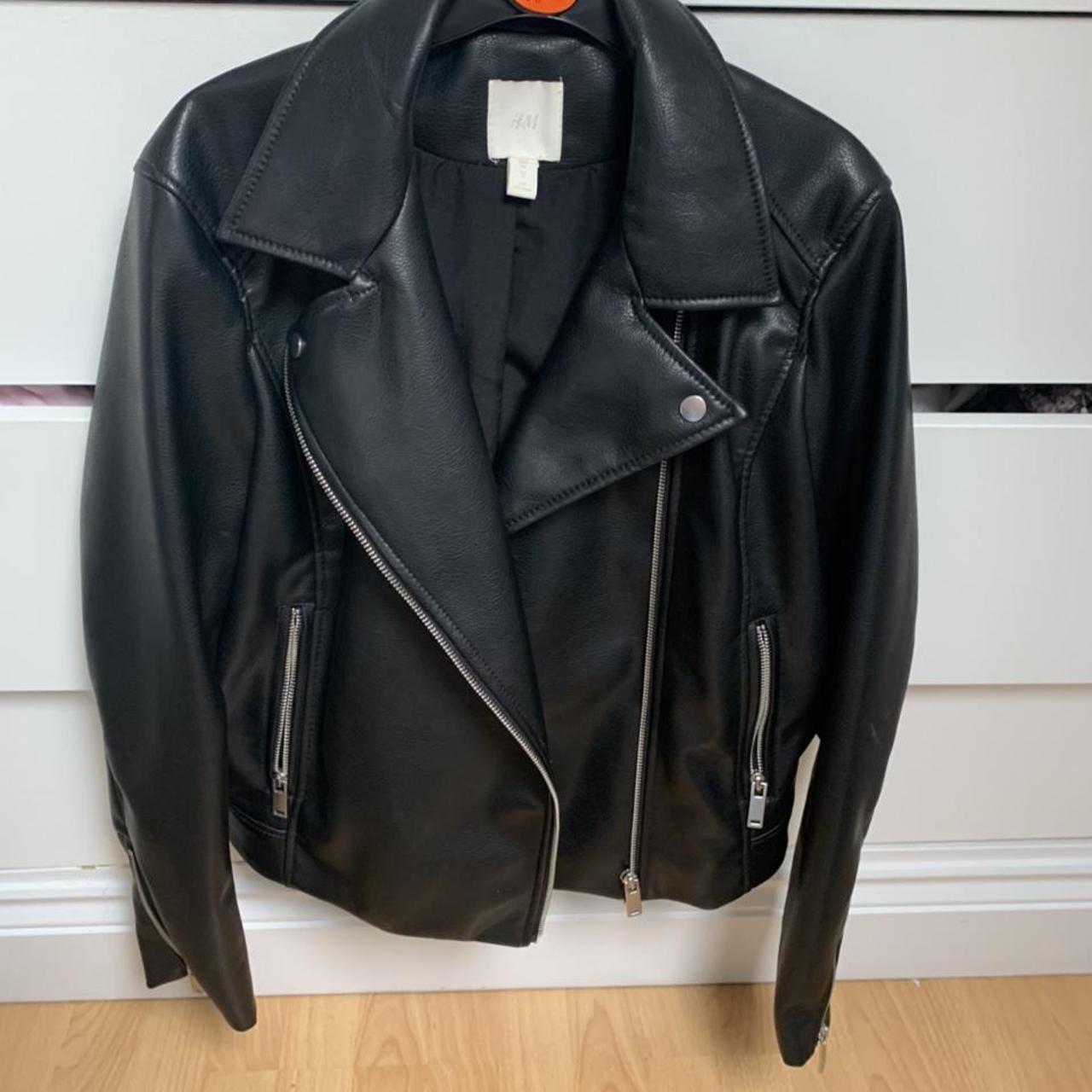 H and M leather jacket , brand new, barely worn - Depop