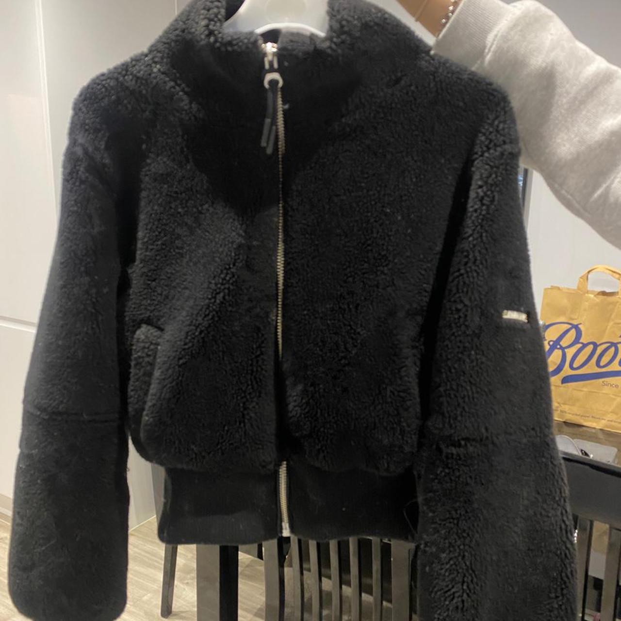 cropped black teddy bear jacket
