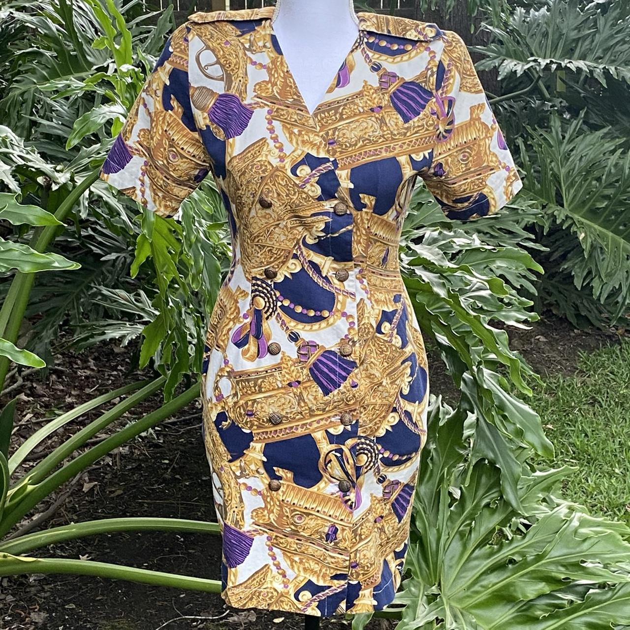 Women's Blue and Gold Dress Depop