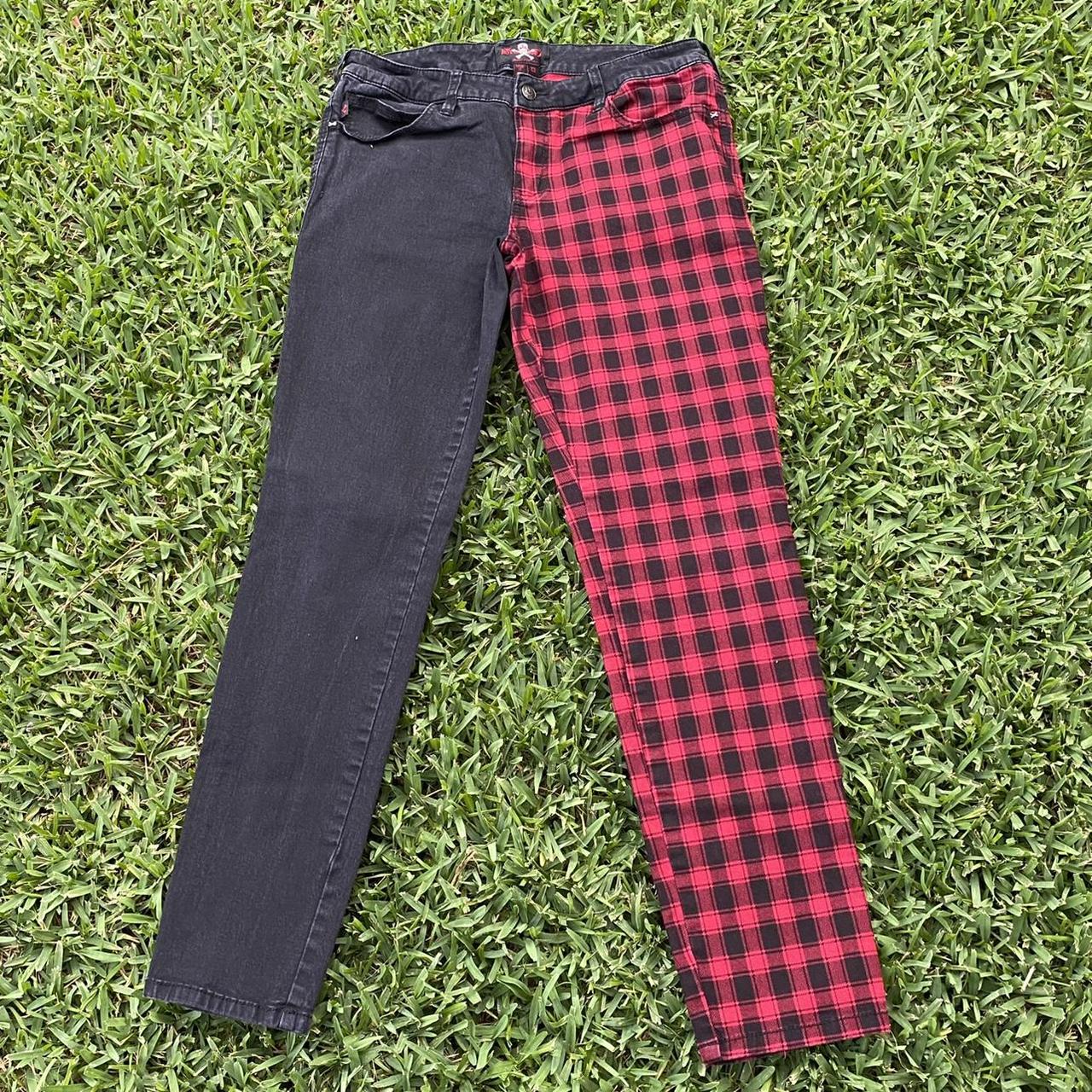 Half black half plaid on sale jeans