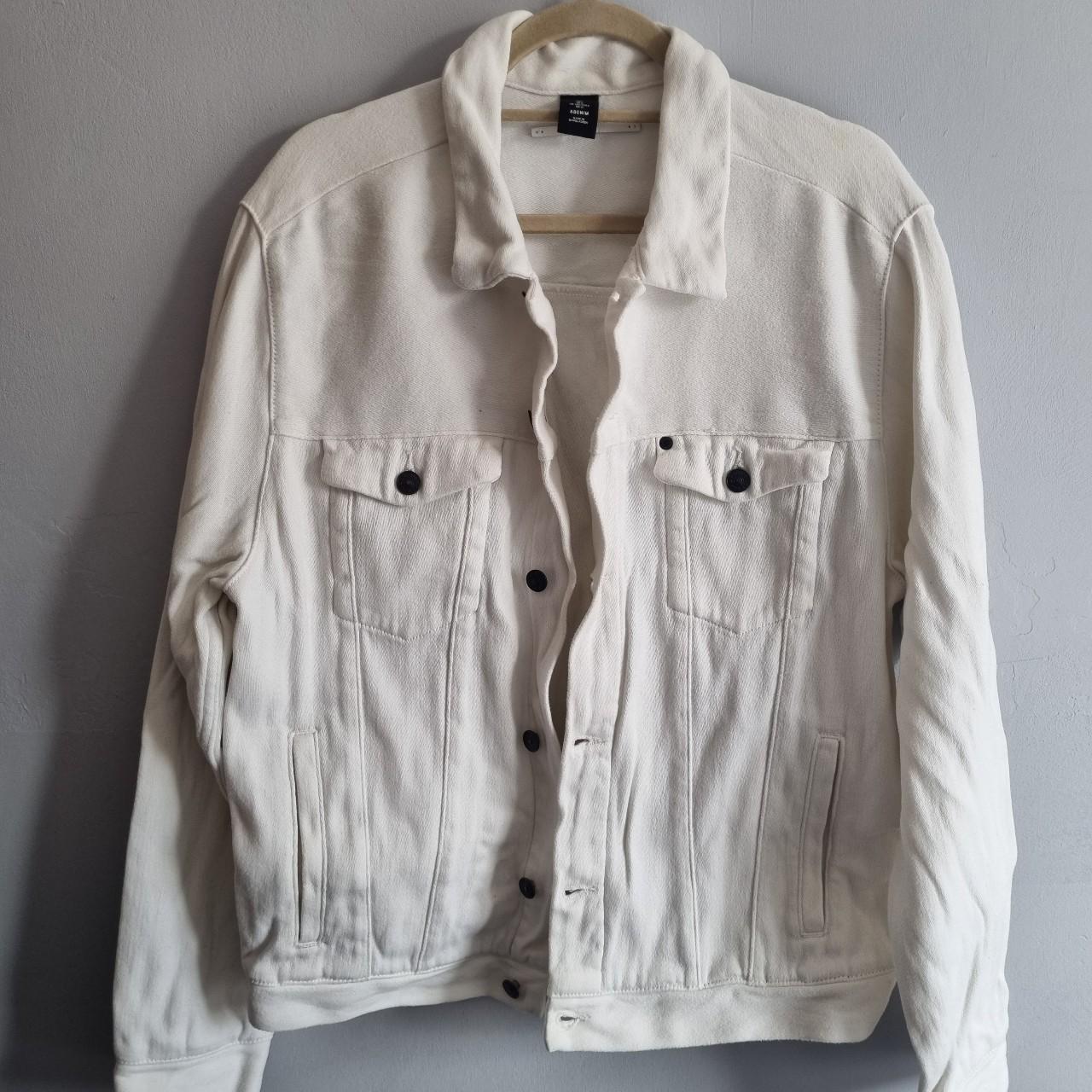 H&M Men's Natural White Denim Jacket Size Large, or... - Depop