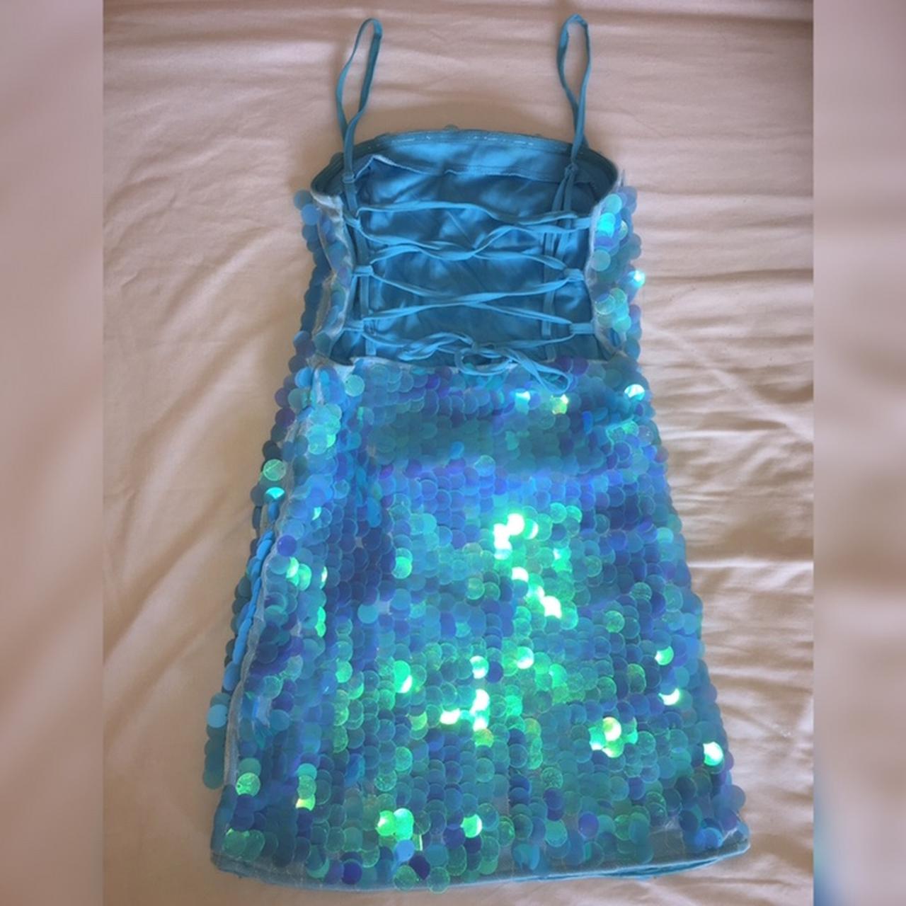 Turquoise blue/green PLT sequin mini dress. Worn... - Depop