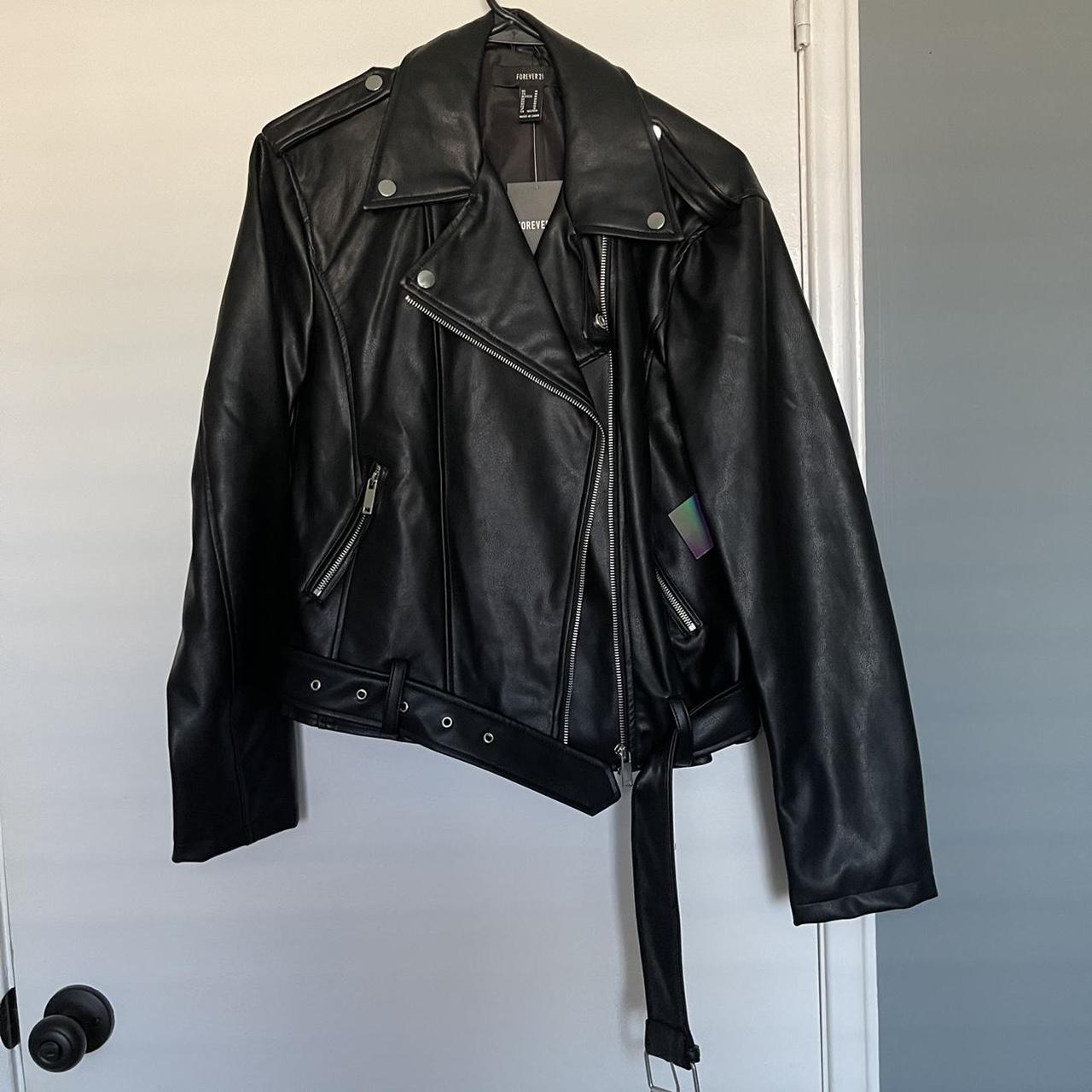 faux leather jacket with belt. never worn, tags... - Depop