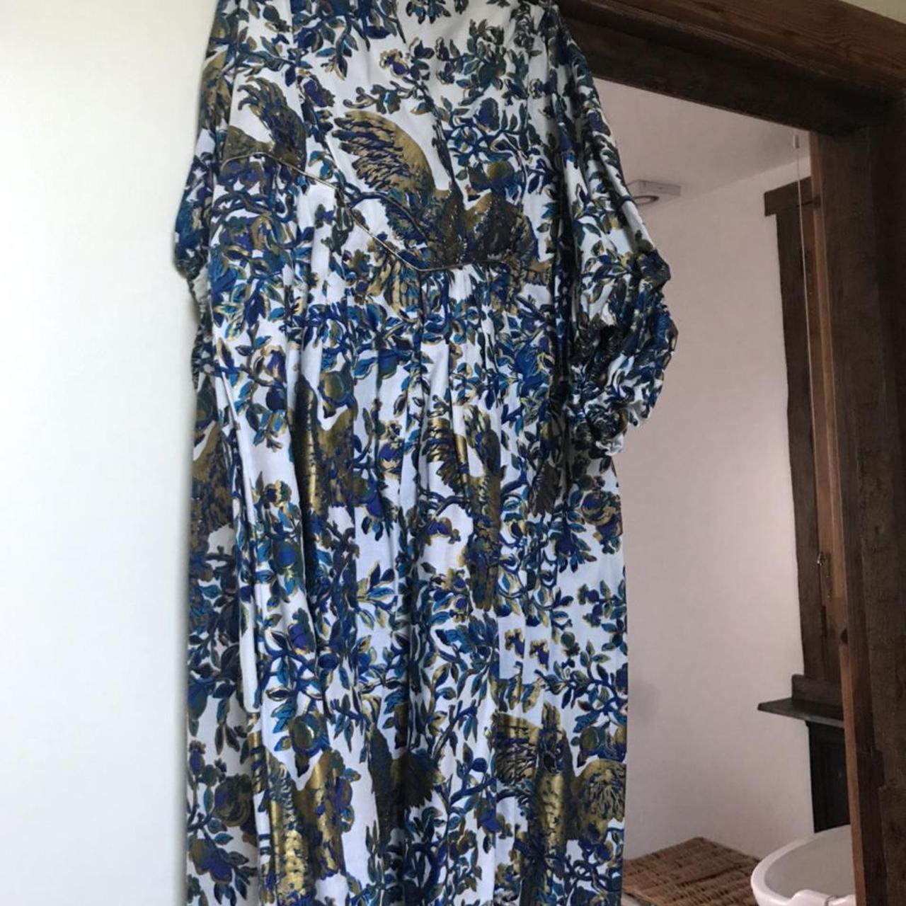 Blue and gold patterned offtheshoulder dress Depop