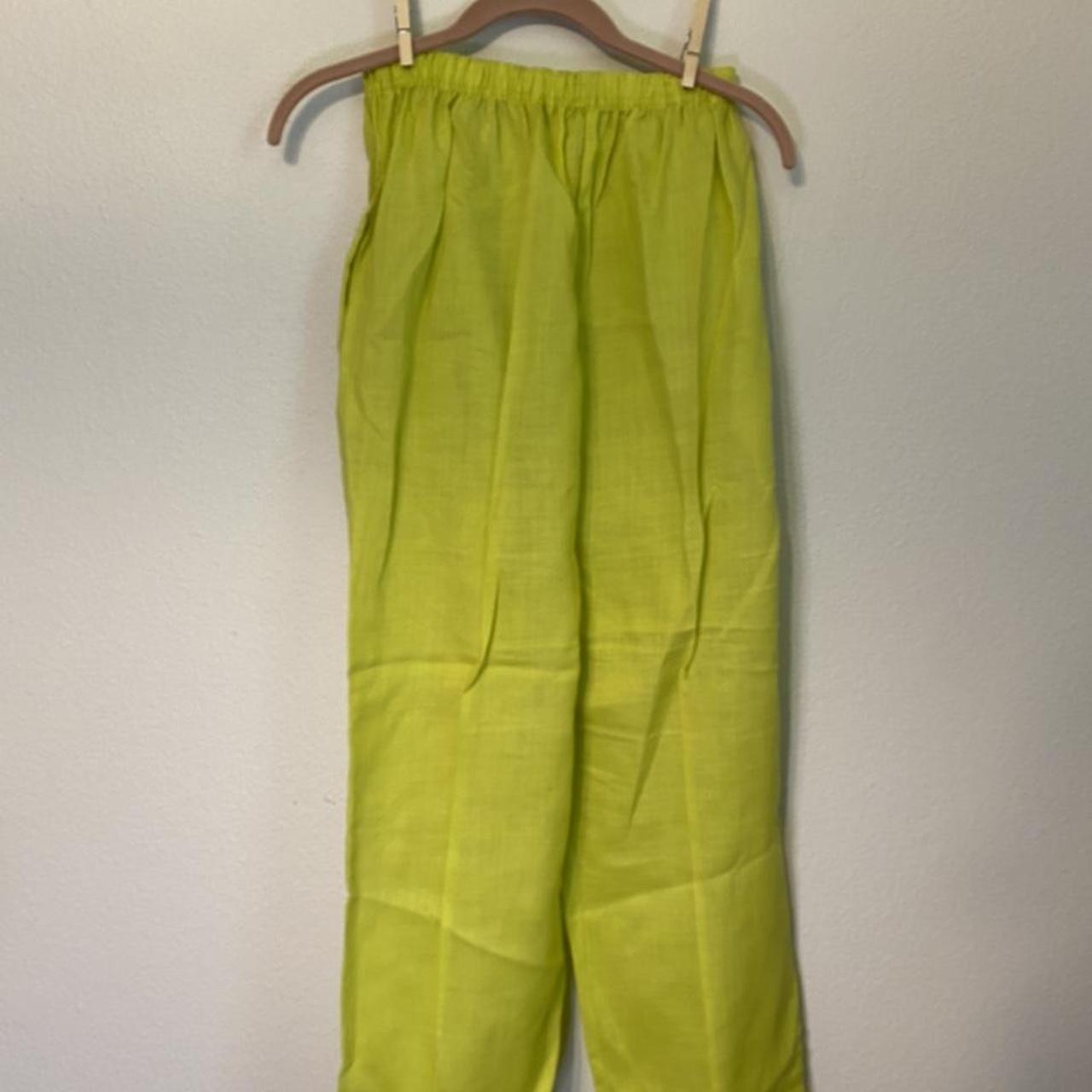 Vintage foxy lime green pants medium 100 linen... Depop