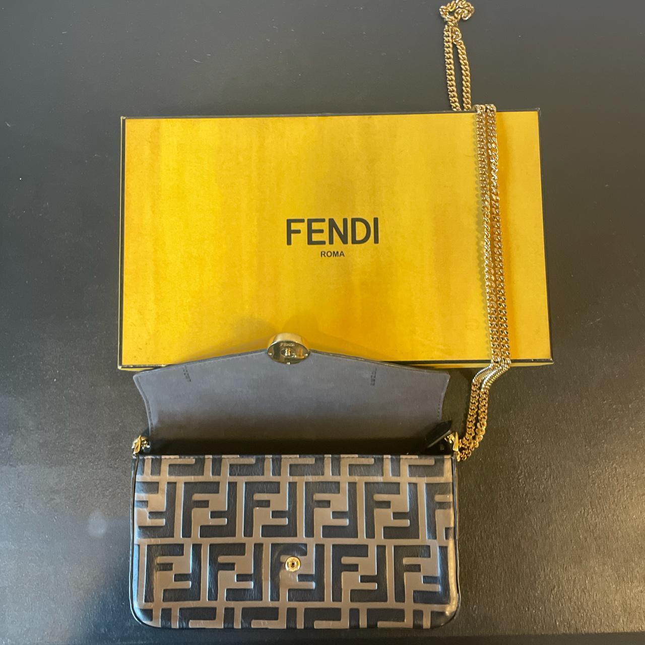 FENDI Roma Leather Wallet on Chain Crossbody Bag Brown