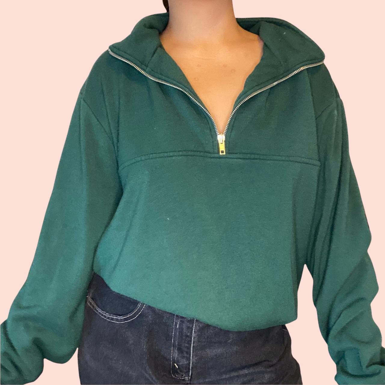 Brandy Melville Green Missie Quarter Zip Sweatshirt... Depop
