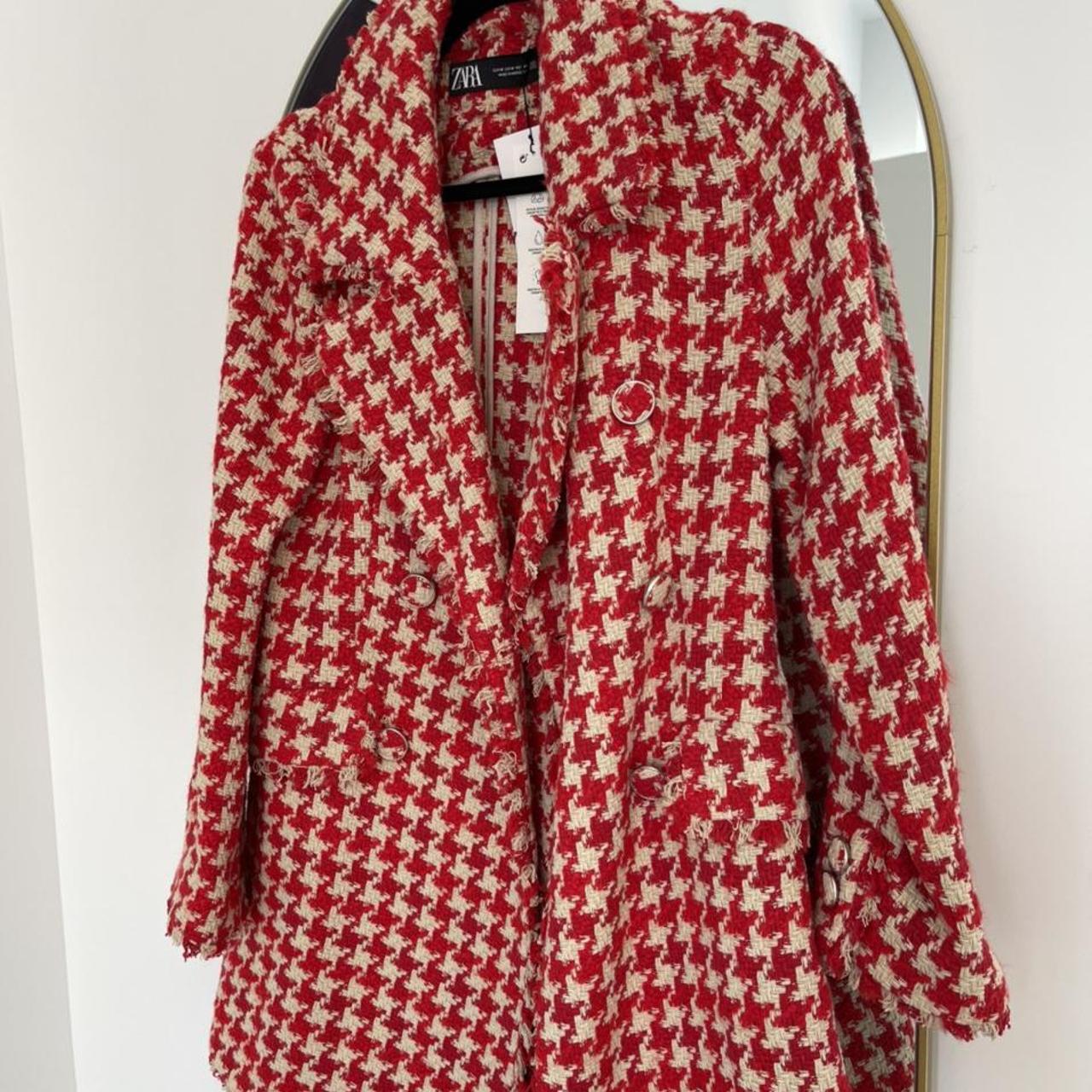 zara red houndstooth coat