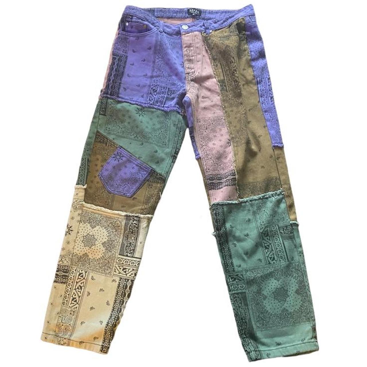Relaxed Fit Multi Patchwork Bandana Jeans Depop