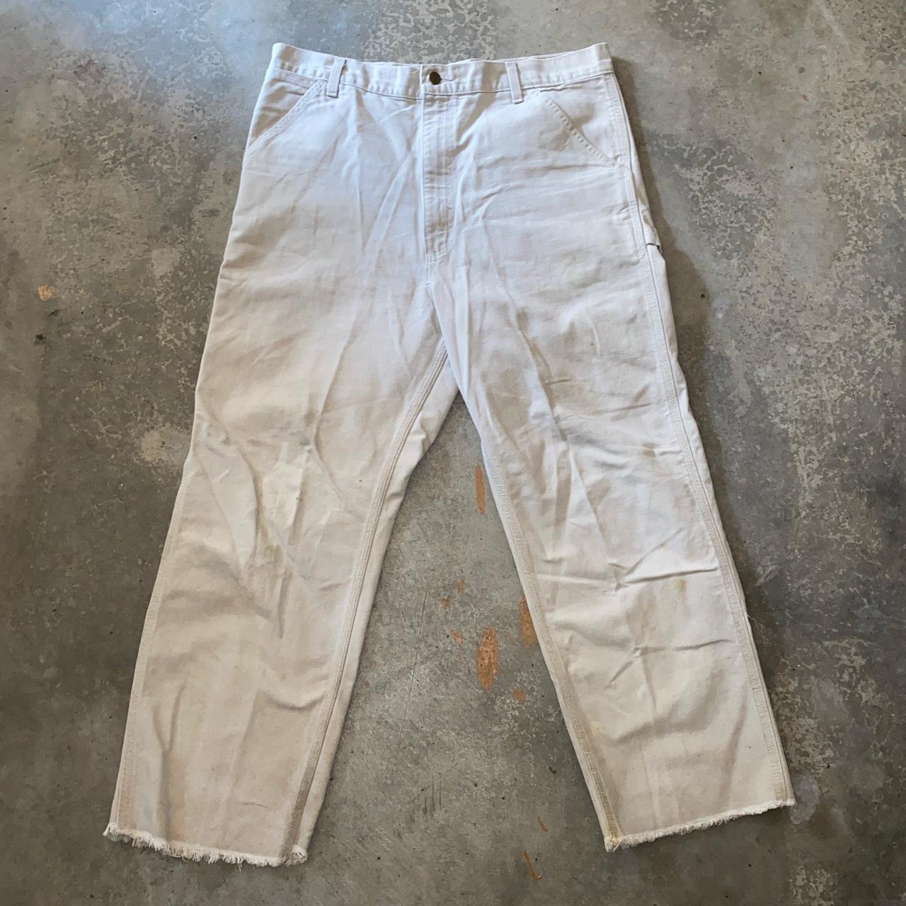 Cream/tanish white Carhartt carpenter cropped pants.... - Depop