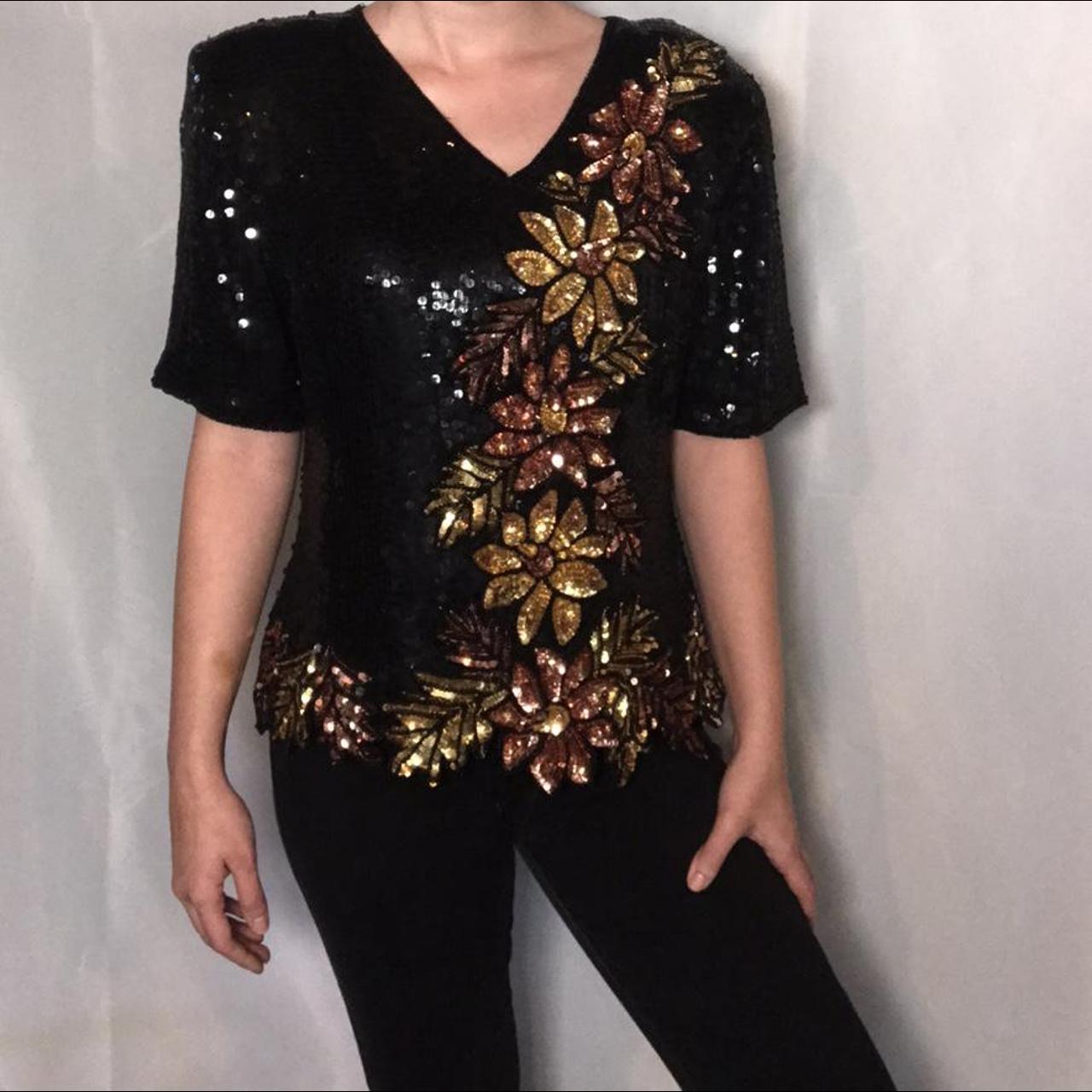American Vintage Women's Black and Gold Top (2)