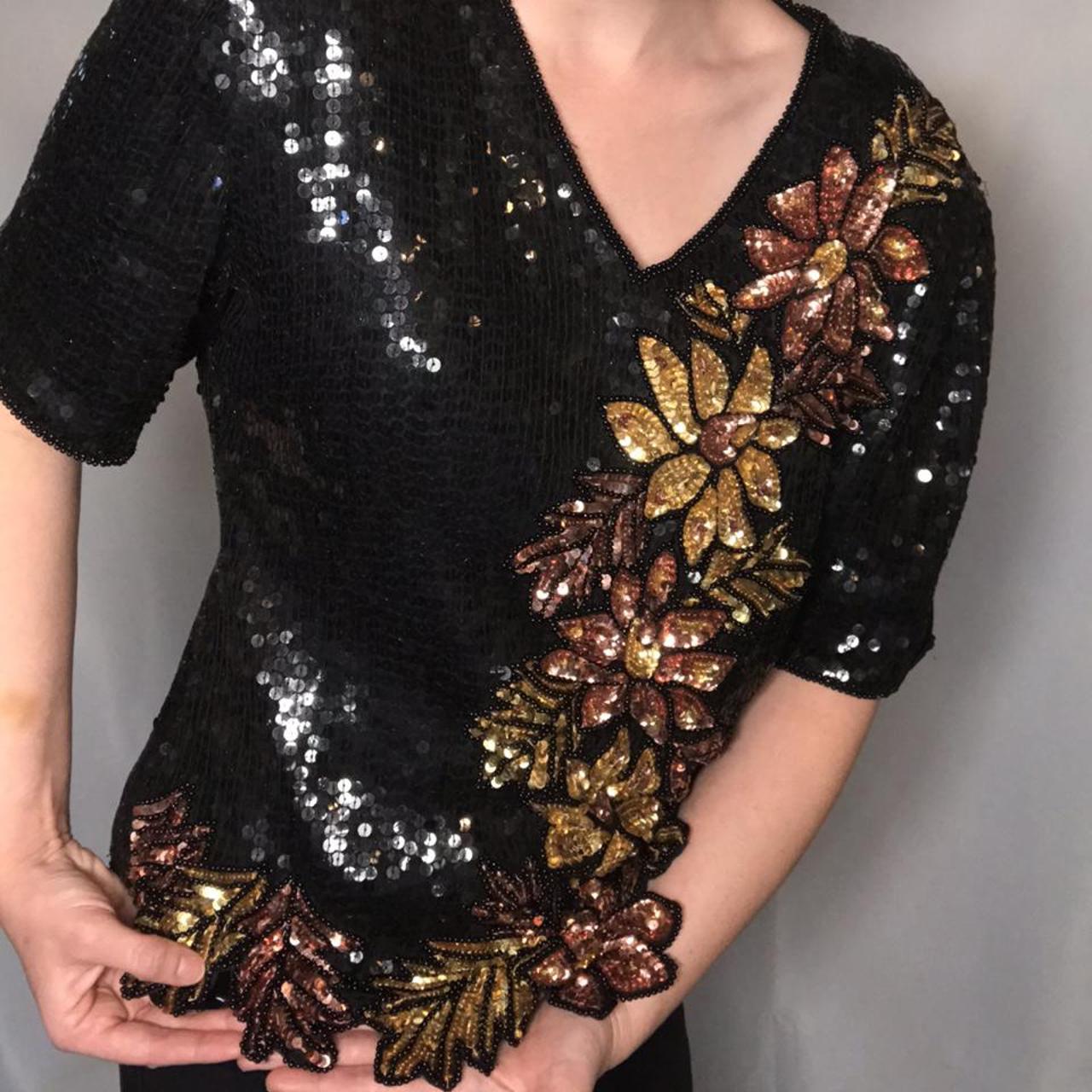 American Vintage Women's Black and Gold Top