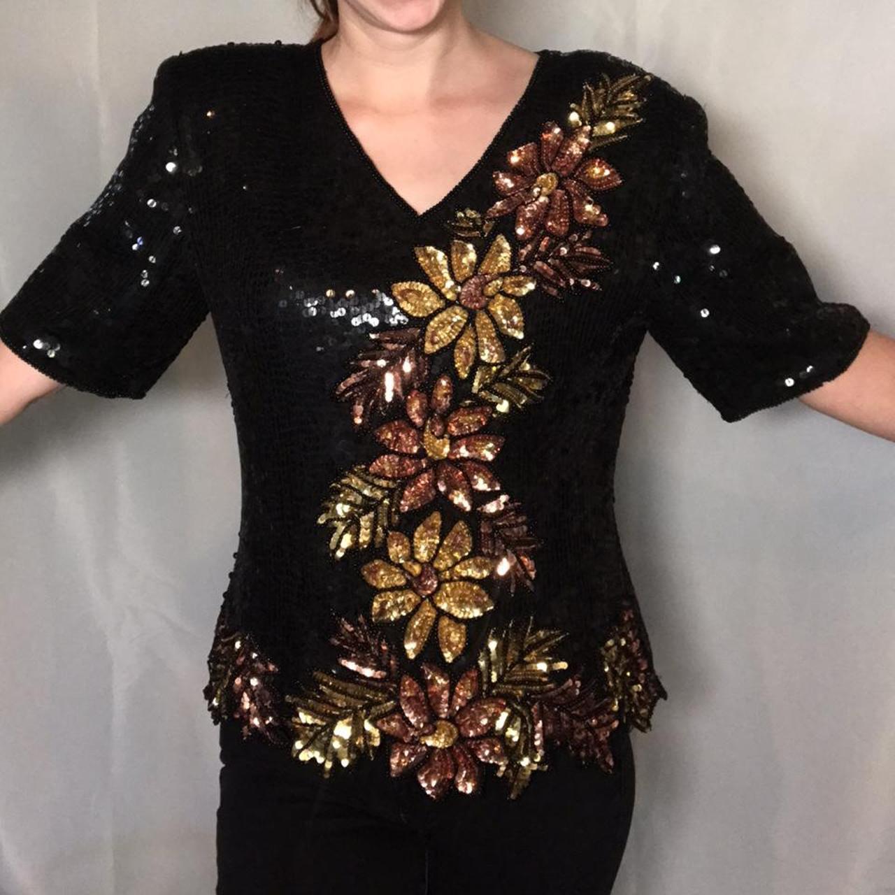 American Vintage Women's Black and Gold Top (3)