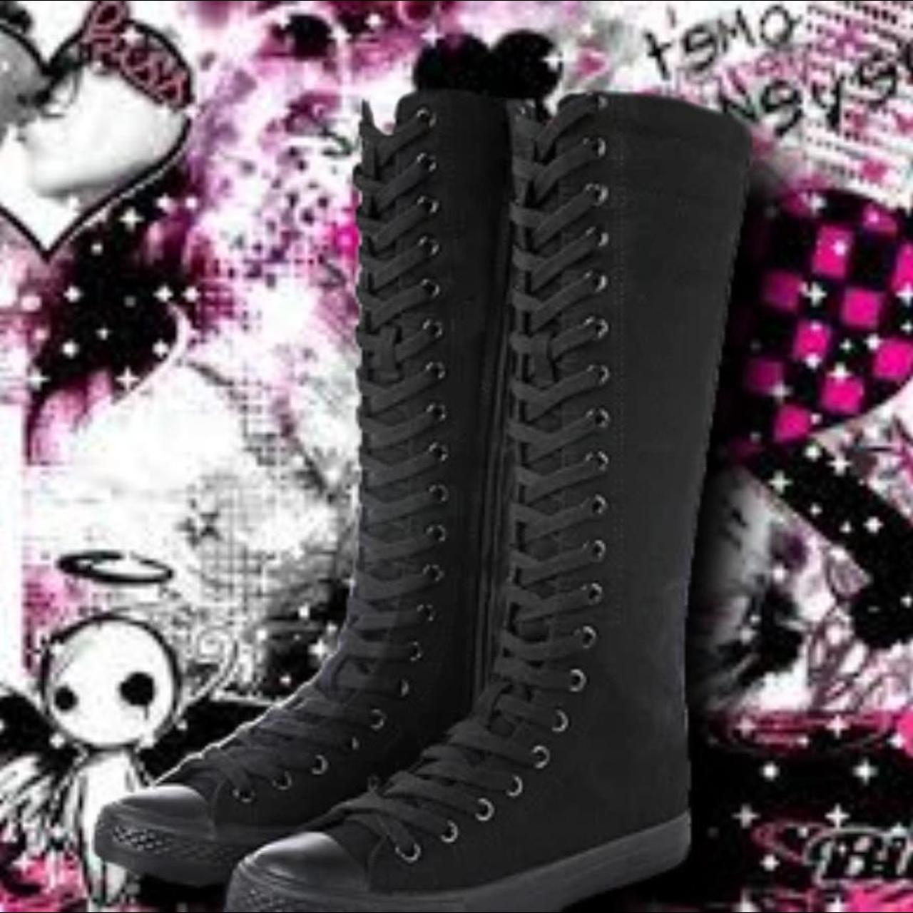 pink and black knee high converse