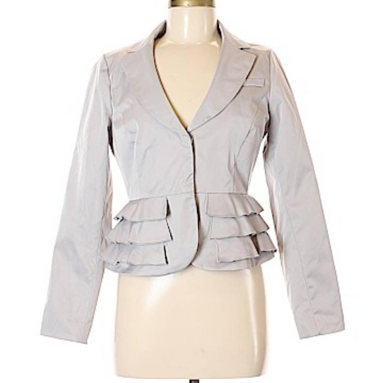 Cynthia Rowley Light Gray Ruffle Trim Blazer. Size... Depop