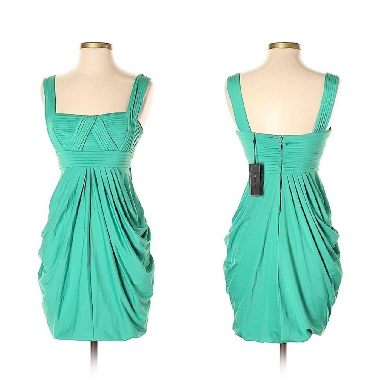 BCBGMAXAZRIA Emerald Green Draped Dress. Size XXS