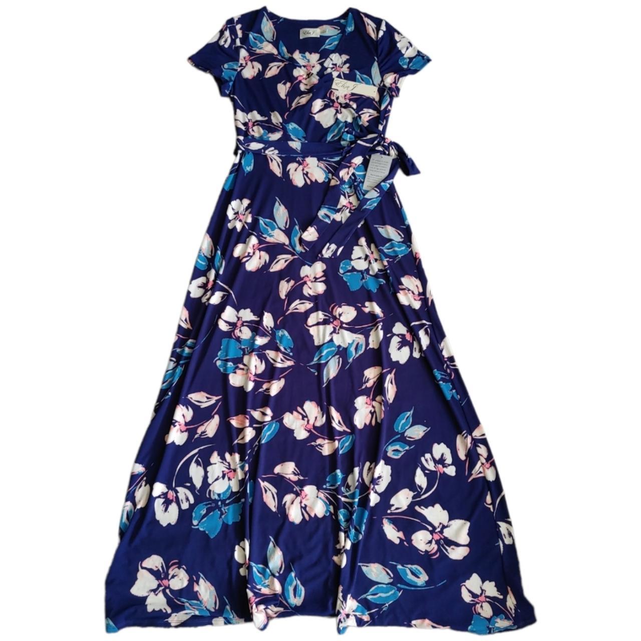 New Eliza J Navy Floral Faux Wrap Maxi Dress... - Depop