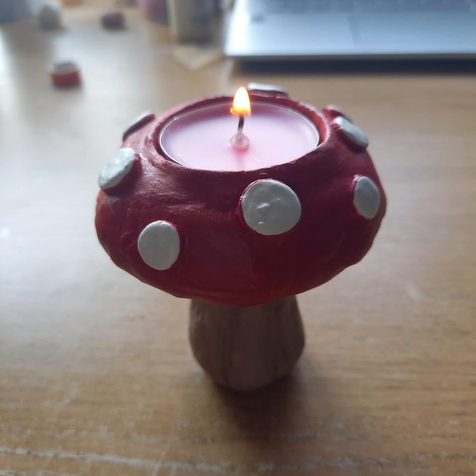 Handmade clay Mushroom candle holder , - comes with 3