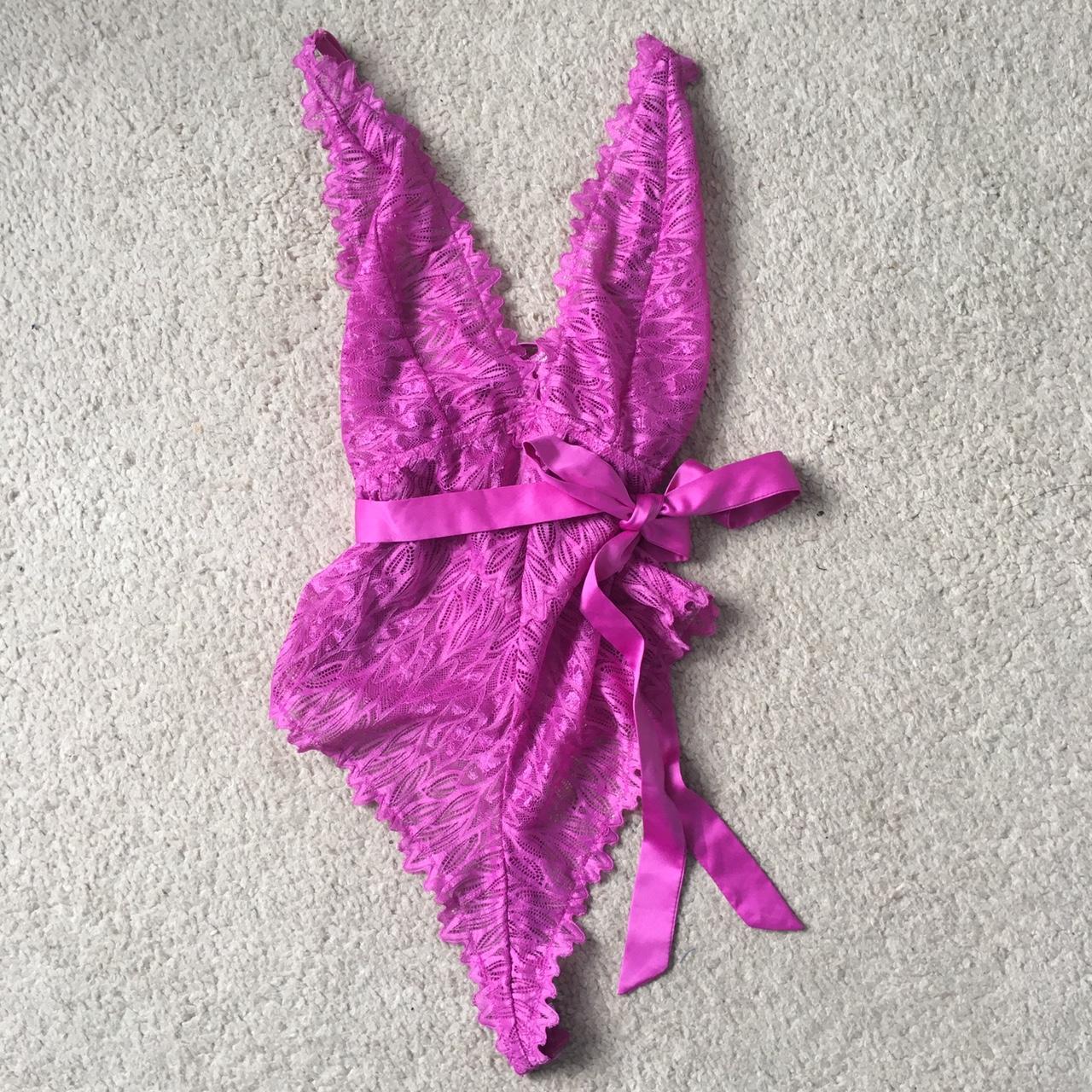 Hustler by playful promises pink lace bodysuit Size... - Depop