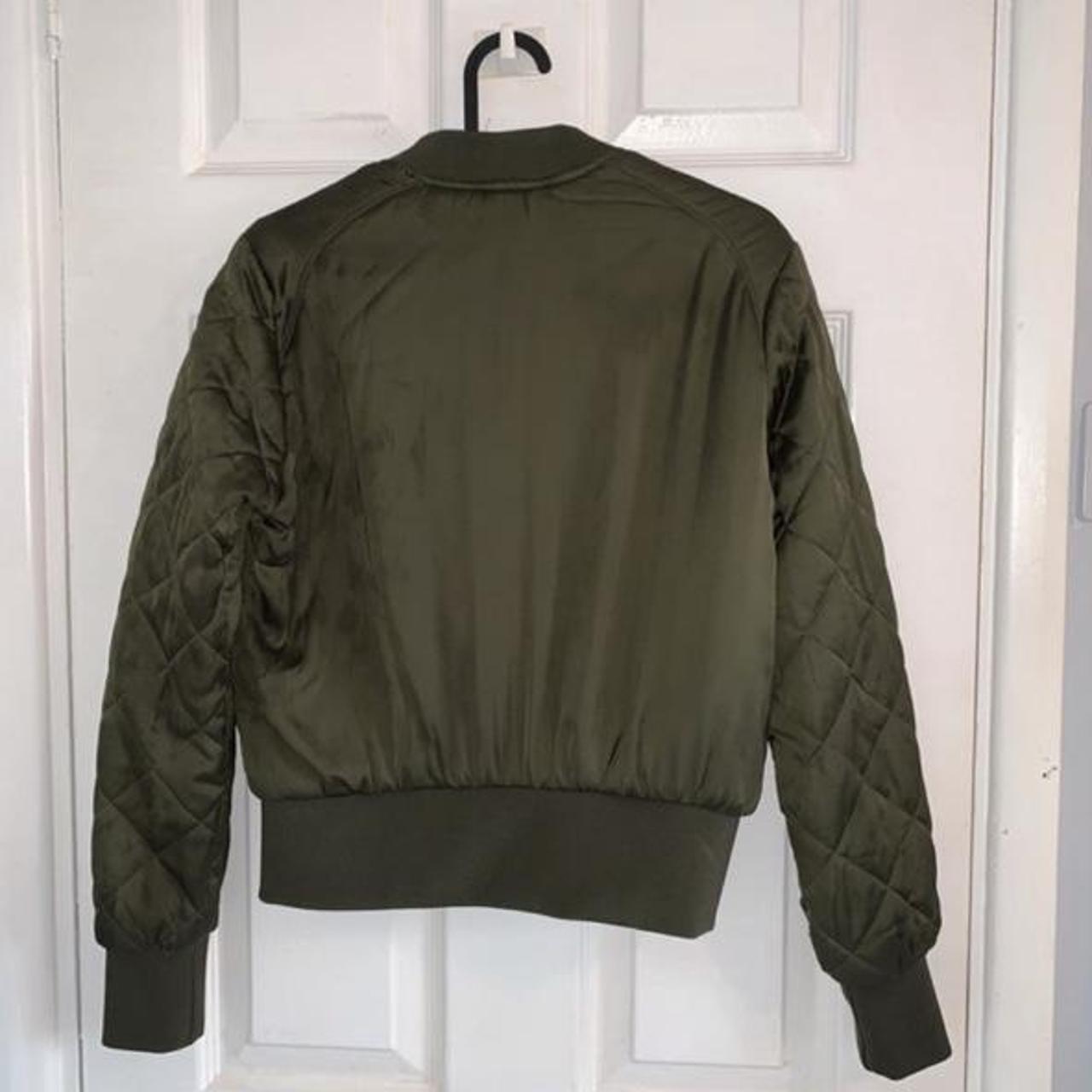 Green khaki bomber jacket with quilted sleeves and... - Depop