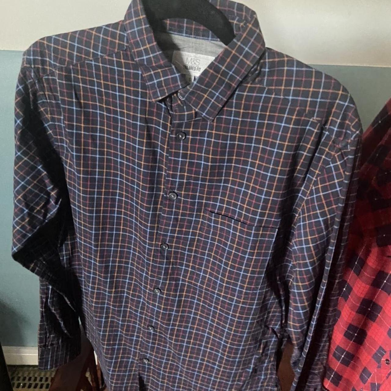 Mens navy check shirt Multicoloured checkered... - Depop