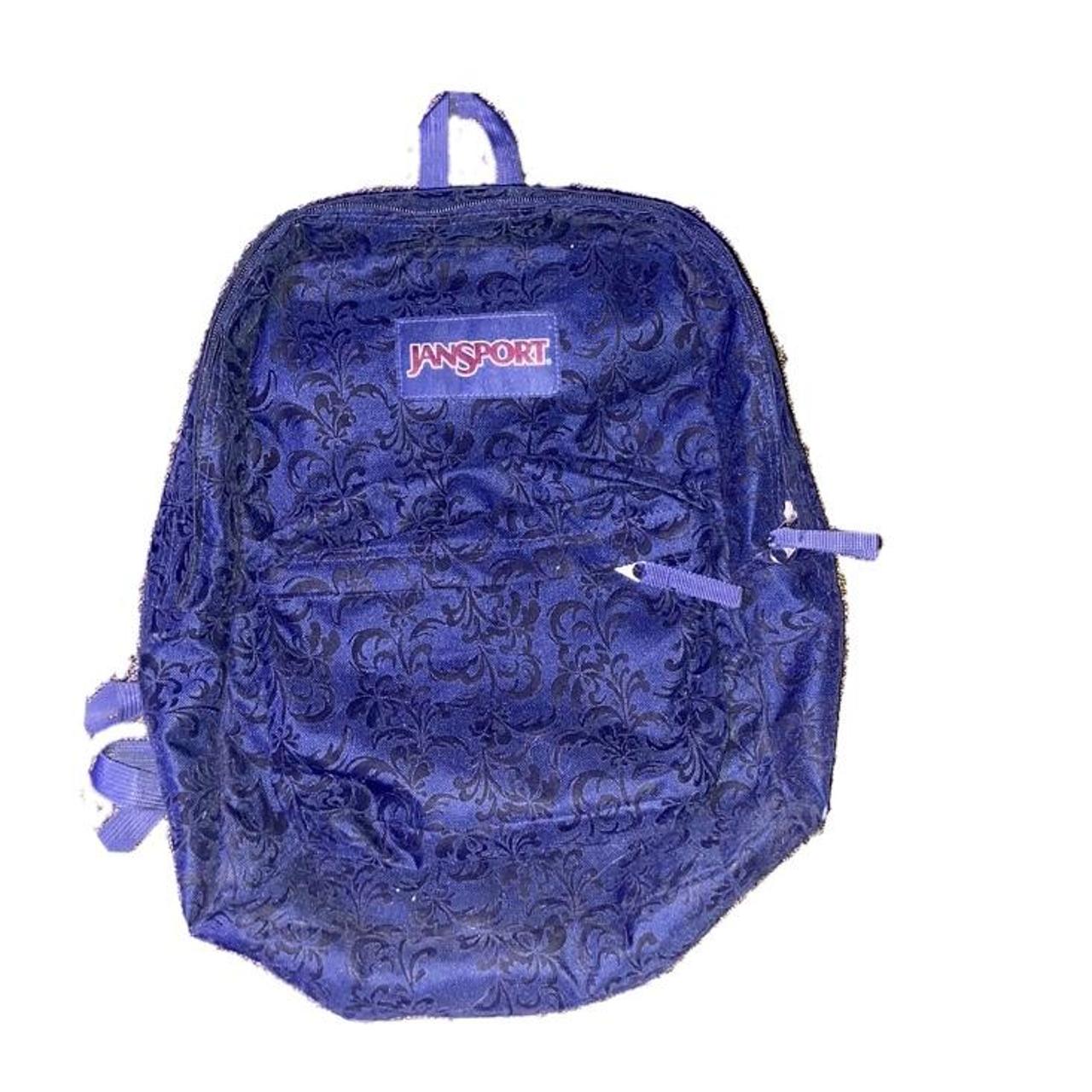 Jansport Velvet Blue Backpack cute floral design... Depop
