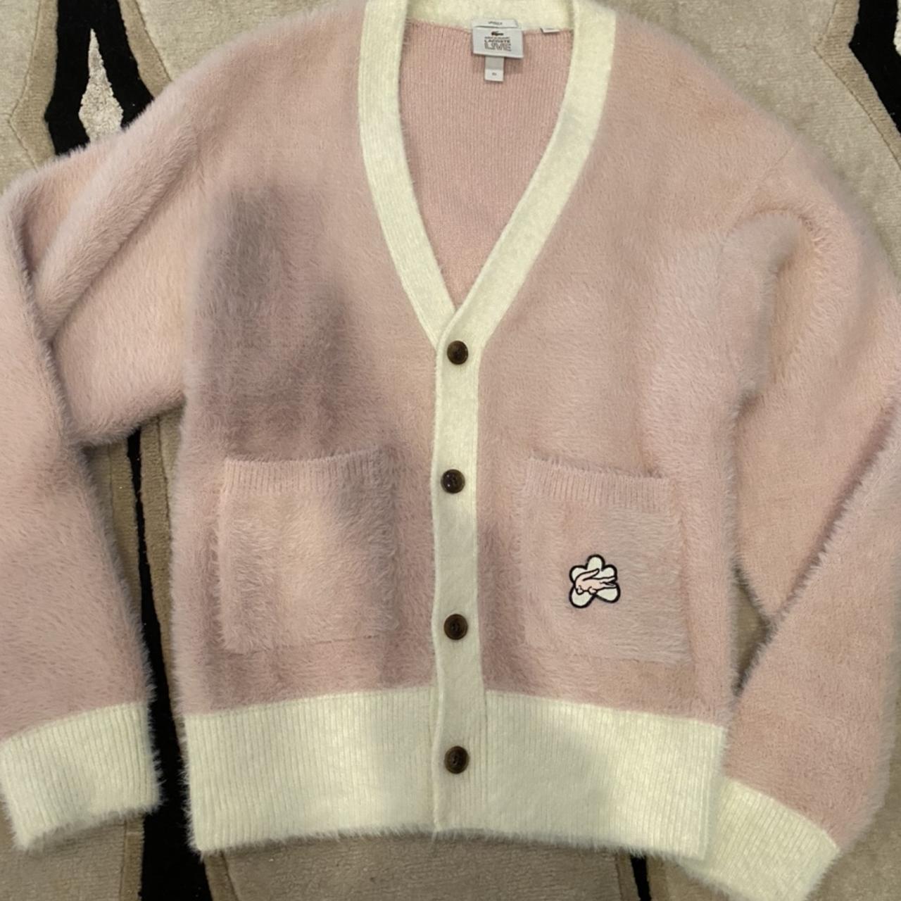 Golf wang x Lacoste pink fluffy cardigan. 100%... - Depop