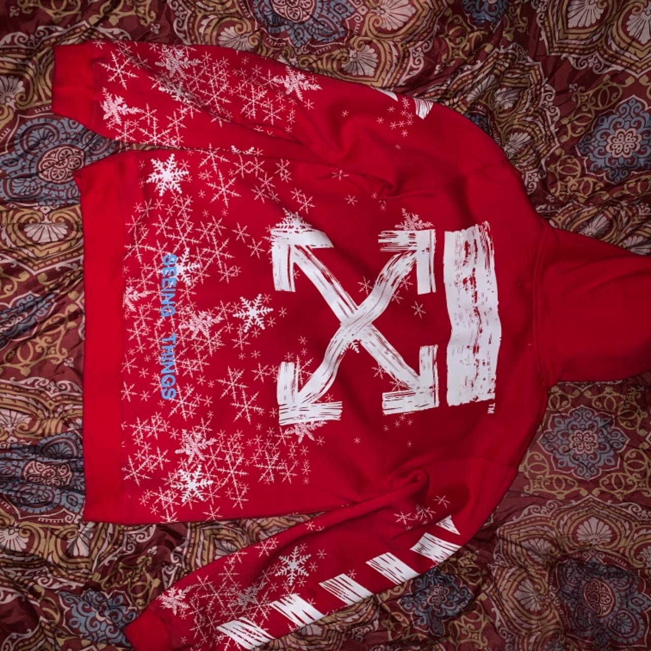 Off White Hoodie Red White Selling For Low - Depop