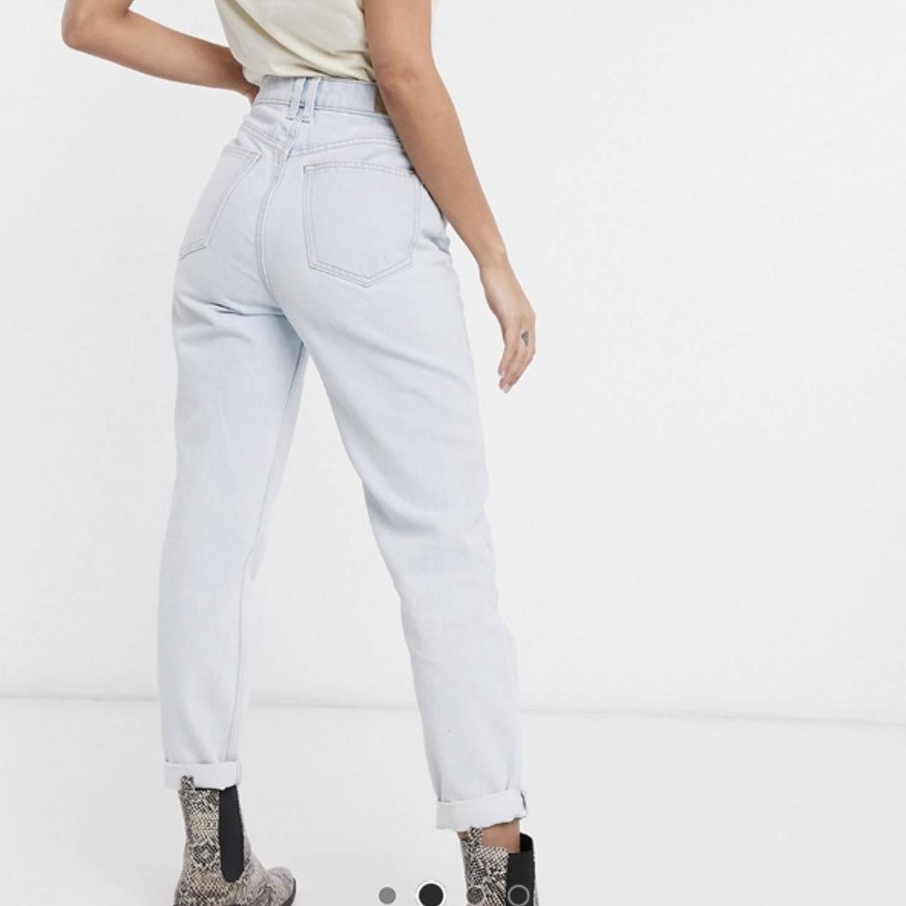 bershka bleached washed blue denim mom jeans size 4... Depop