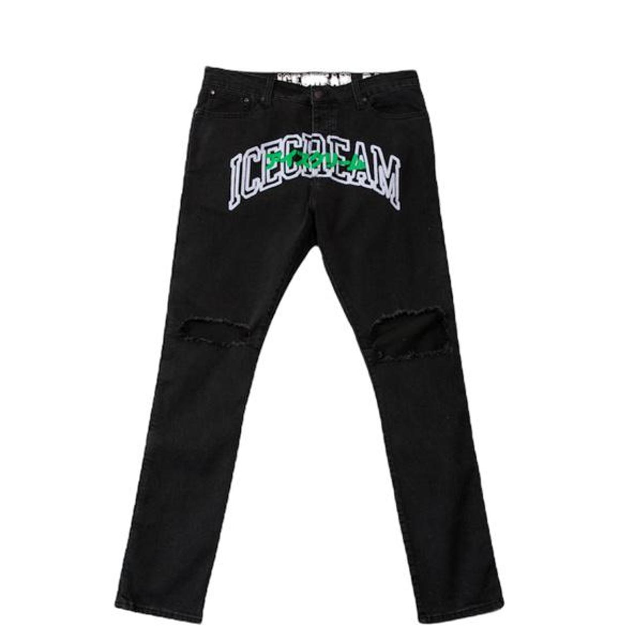 Men's Black and Green Jeans Depop