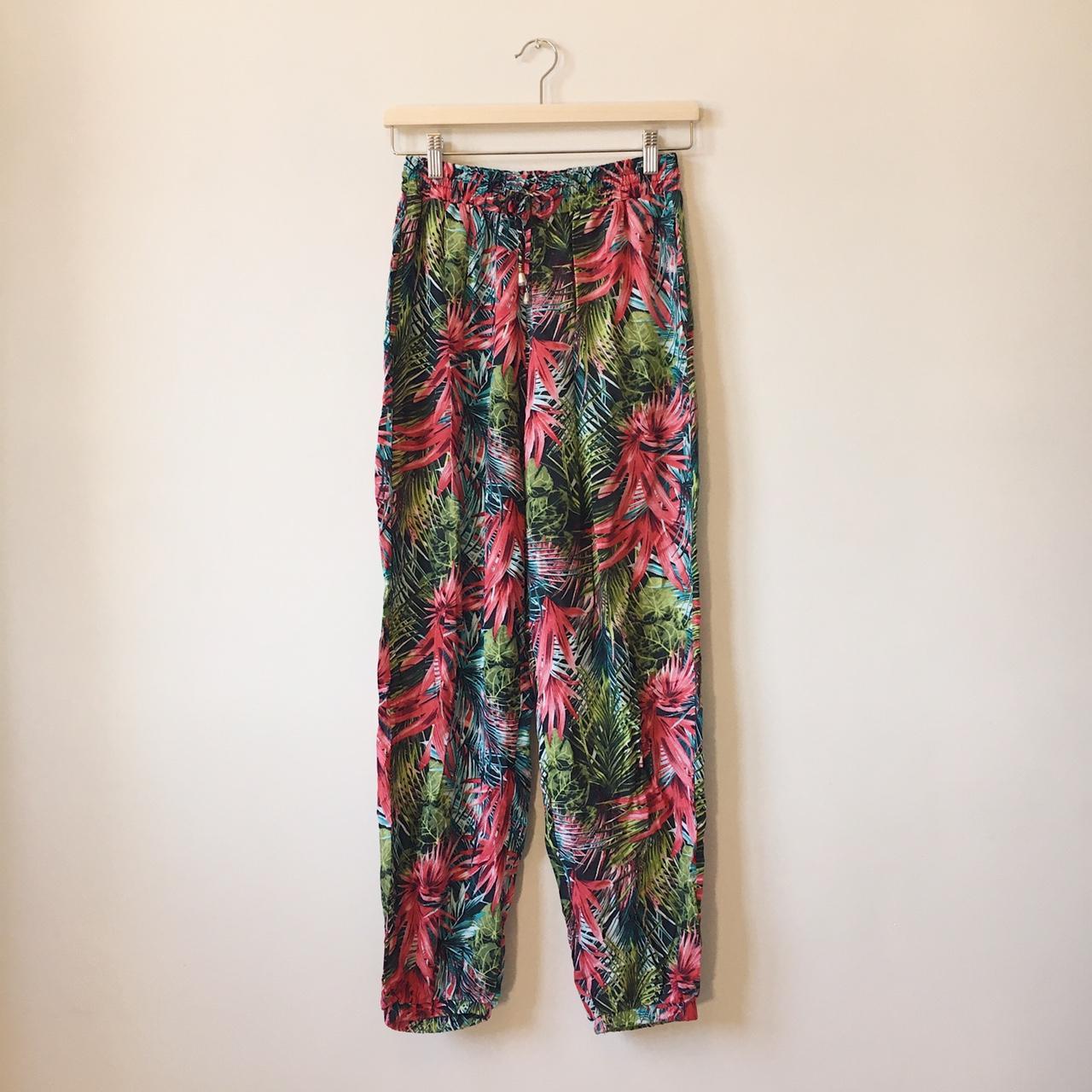 QED London harem trousers with a tropical pattern,... - Depop