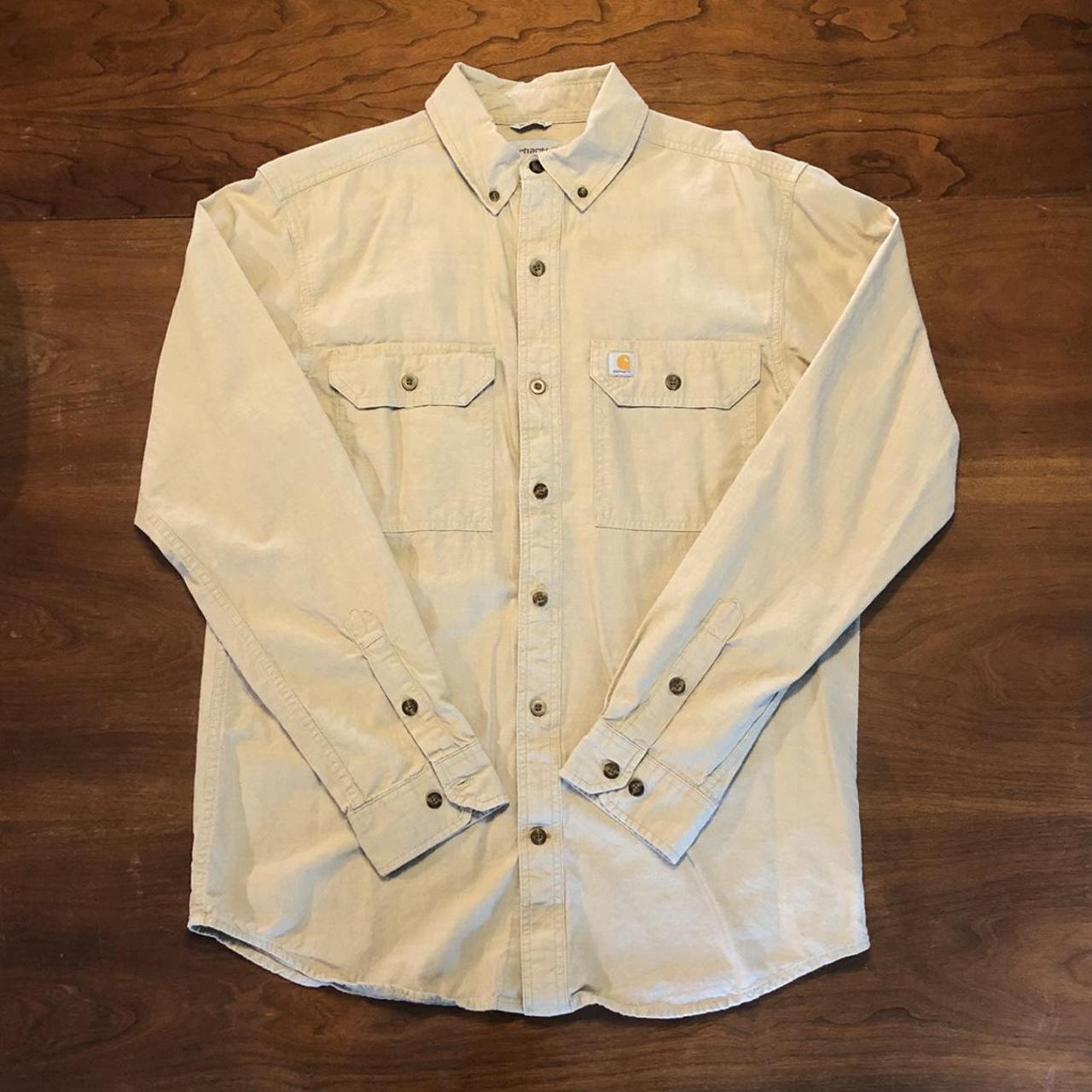 Vintage Carhartt Shirt. Khaki long sleeve buttonup... - Depop