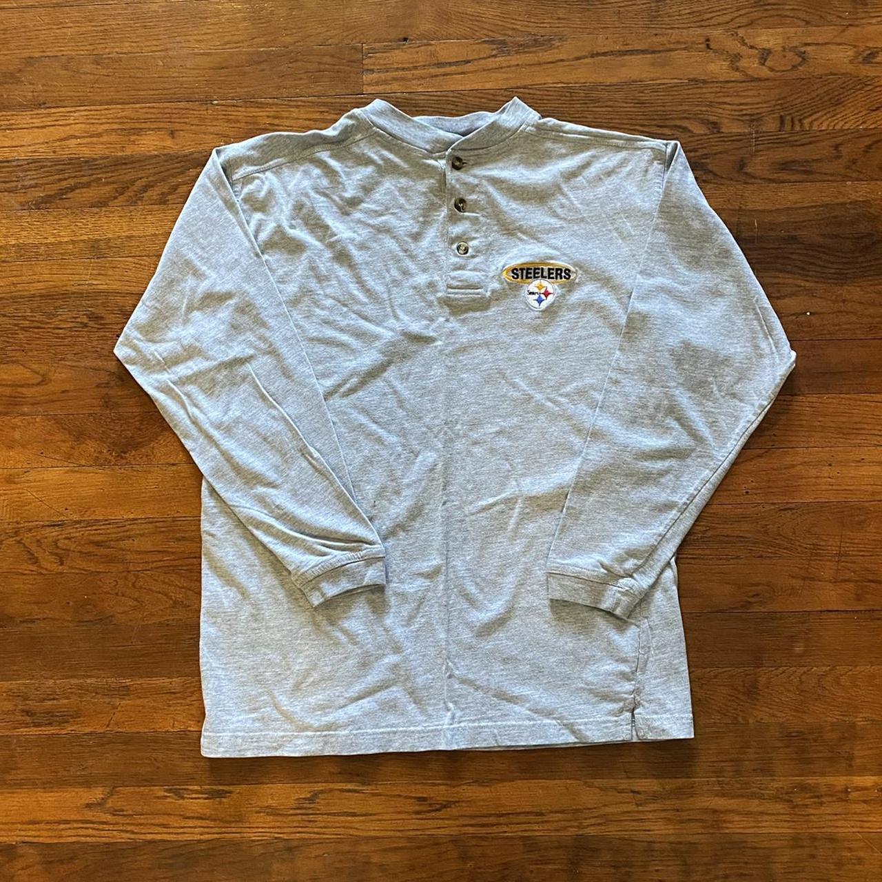 Vintage Pittsburgh Steelers Shirt. Grey henley long - Depop