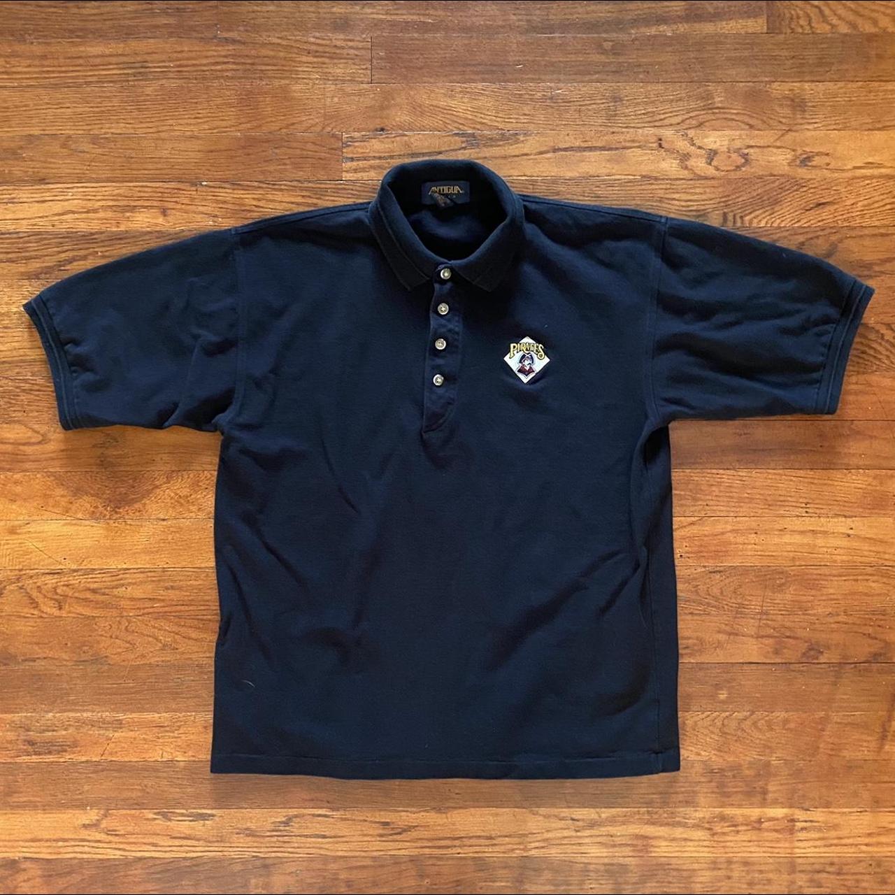 Pittsburgh Pirates Black Yellow Antigua Polo Golf Shirt Large Excellent Cond