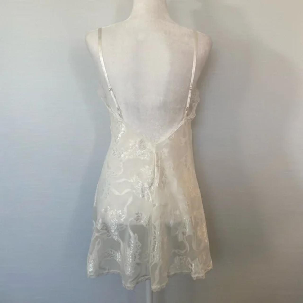 Vintage Sheer Cream Corset Lace Chemise Slip... - Depop