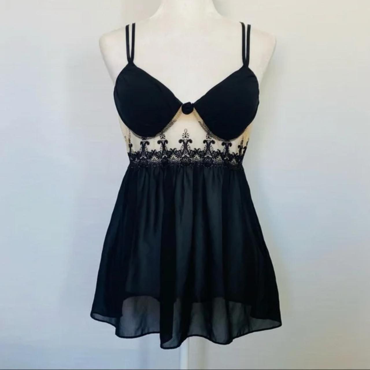 Sheer Illusion Babydoll Negligee LACE Black Cream... - Depop