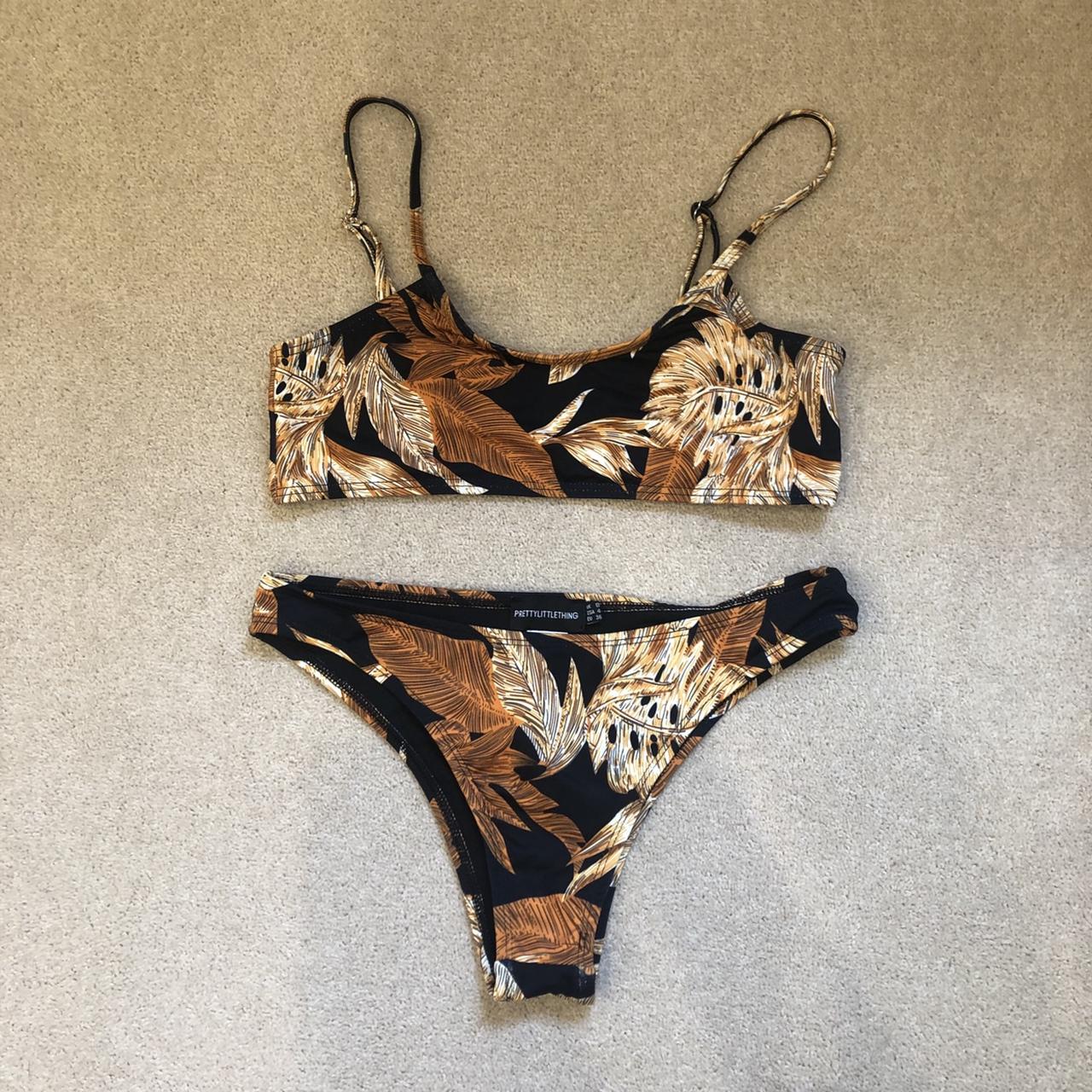 Pretty little thing palm leaf bikini. Top size 10, - Depop