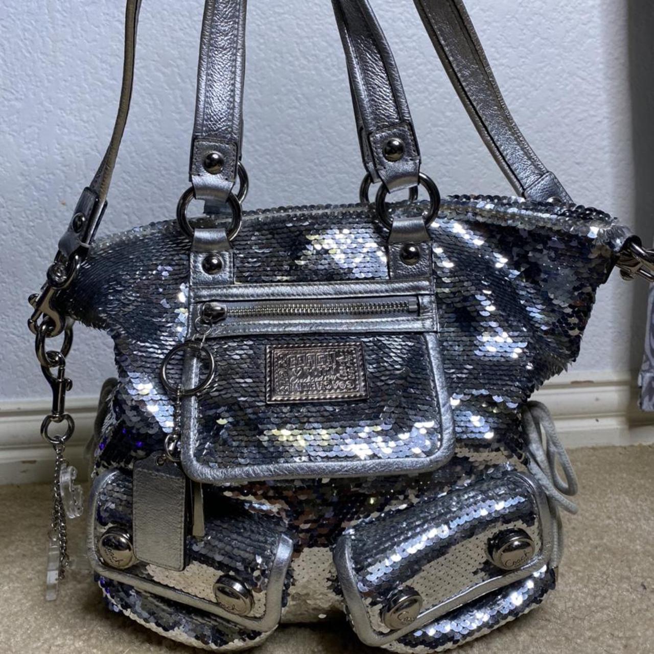 バッグ Vintage Coach silver Poppy Sequins Bag Coach poppy Silver sequin Shoulder/ Crossbody bag vintage