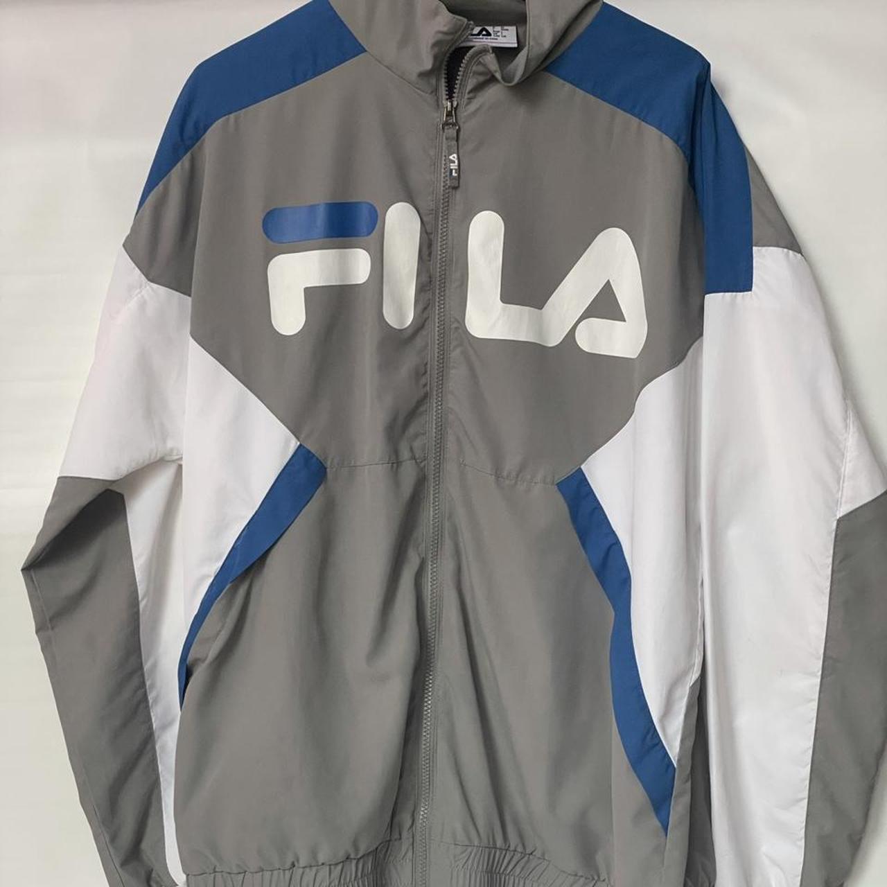 Fila Men's Blue and White Jacket | Depop