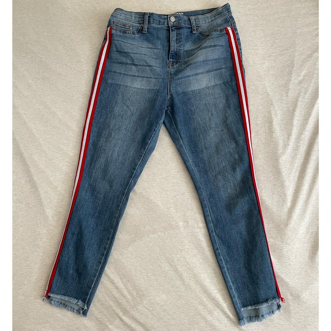 NOBO HIGH RISE SKINNY JEANS with racing stripe down... - Depop