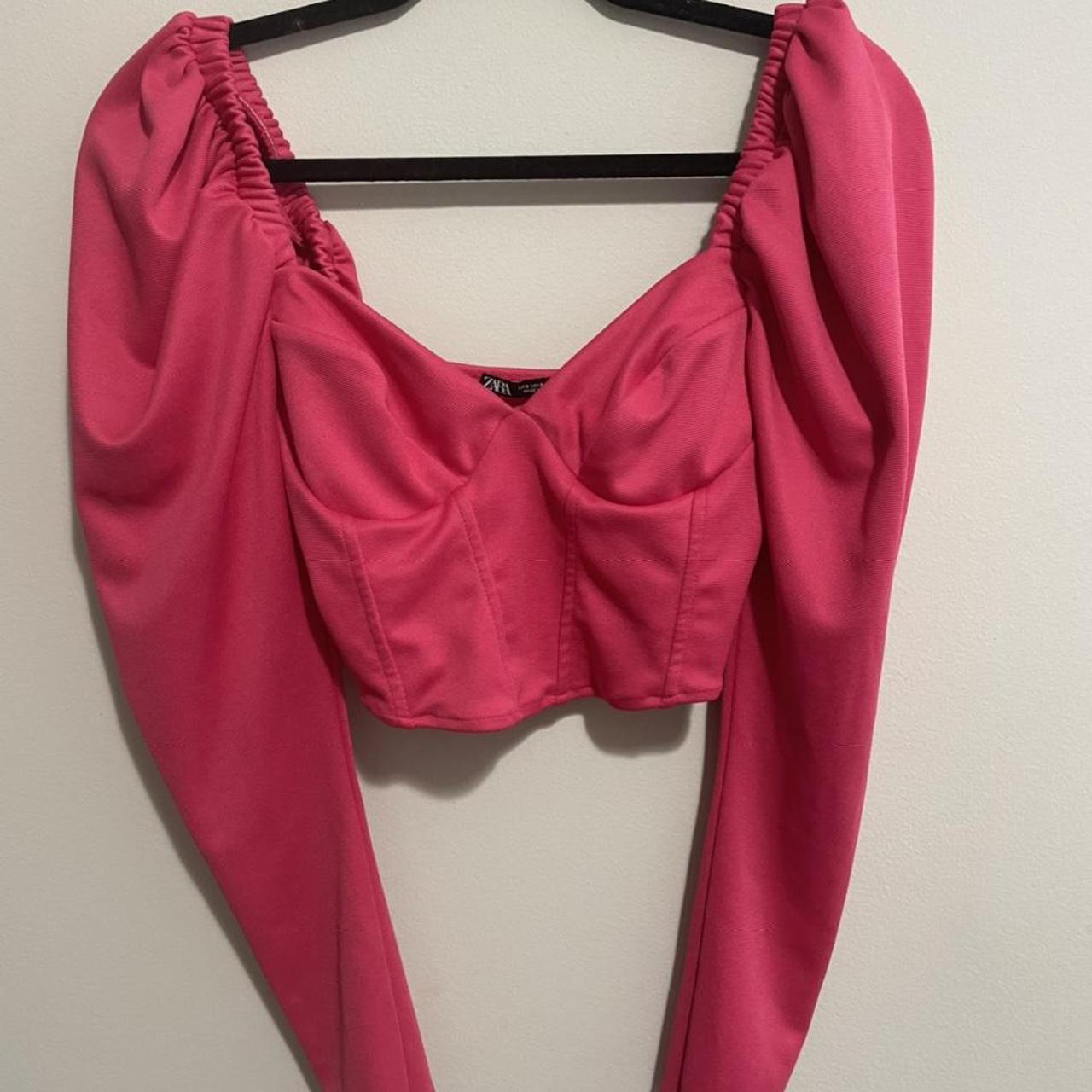 FREE SHIPPING zara hot pink cropped corset long... Depop