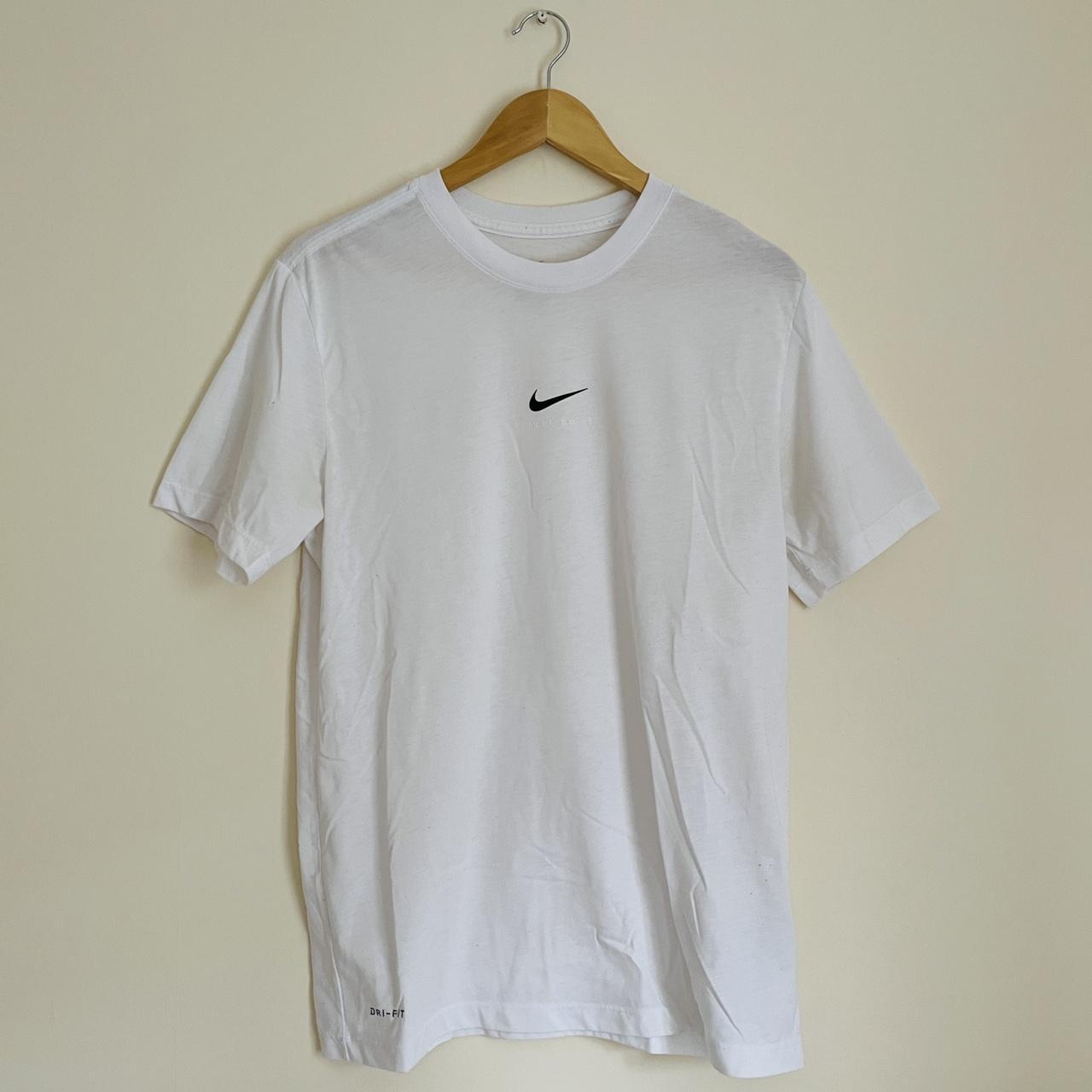 Nike Dri-Fit Centre-Logo White T-Shirt in... - Depop
