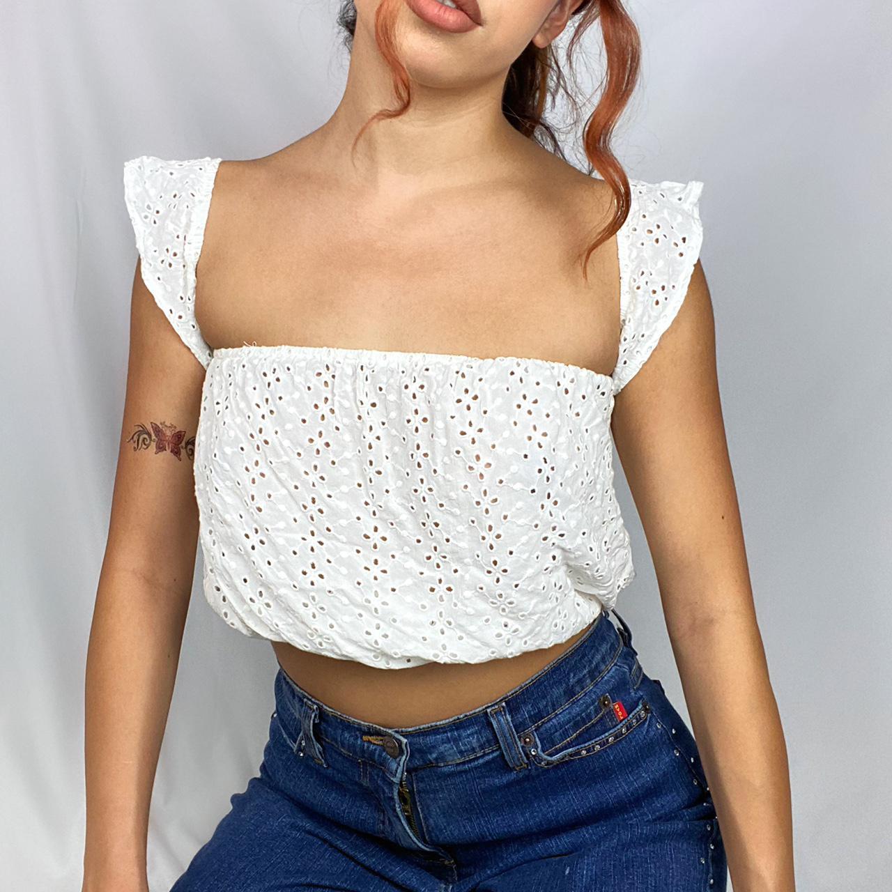 White lace off the shoulder shirt! Can be worn both... - Depop