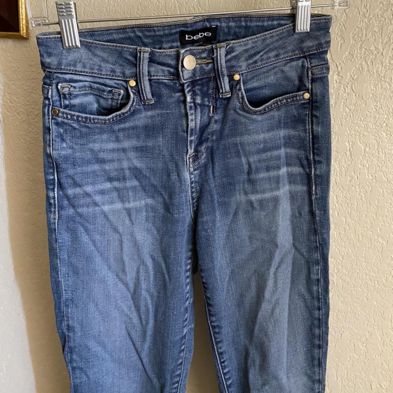 Bebe denim jeans Tag says size 25 Overall good... - Depop