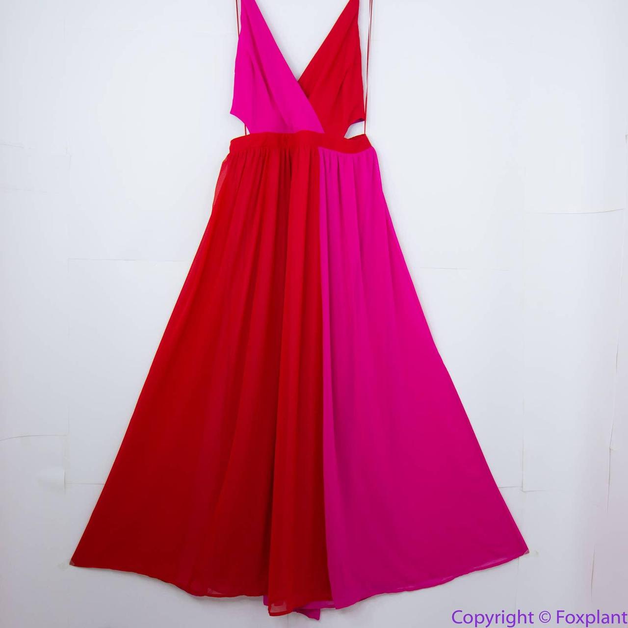 Catherines Dress Womens Plus 1X 18/20 Faux Wrap Artsy Pink Red Maxi Stretch  in 2023