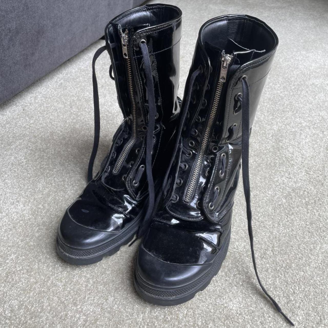 black patent leather combat boots vintage helmut... - Depop