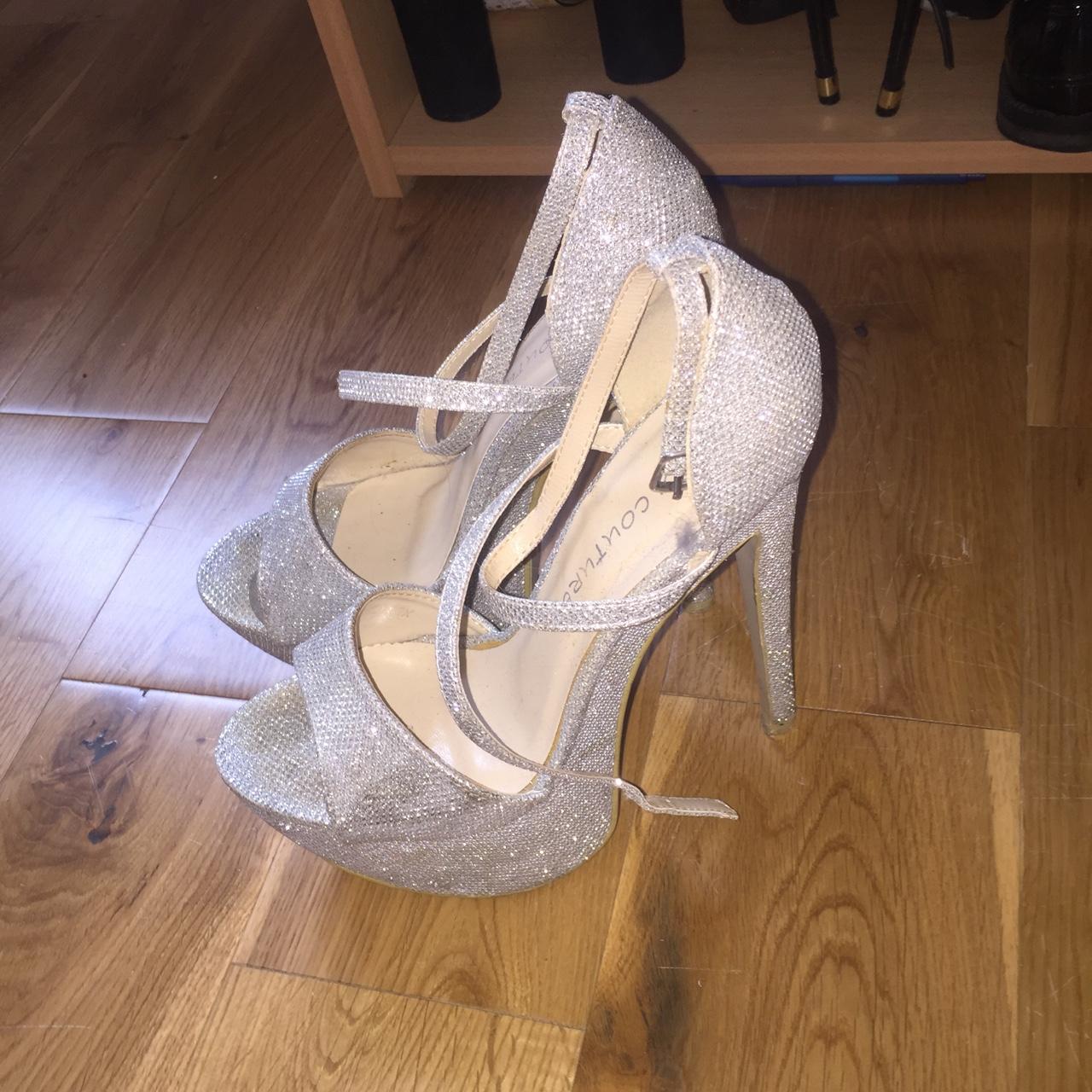 Sparkly silver platform heels koi couture a bit. Depop